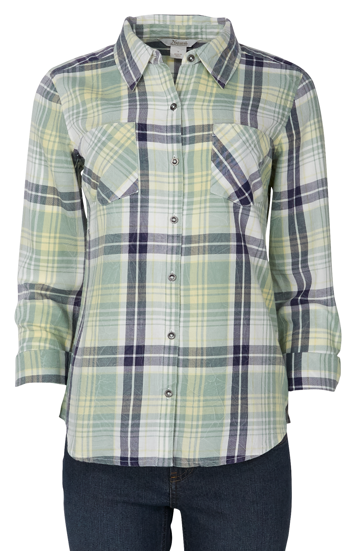 NATURAL REFLECTIONS Acid Wash Plaid Long-Sleeve Shirt