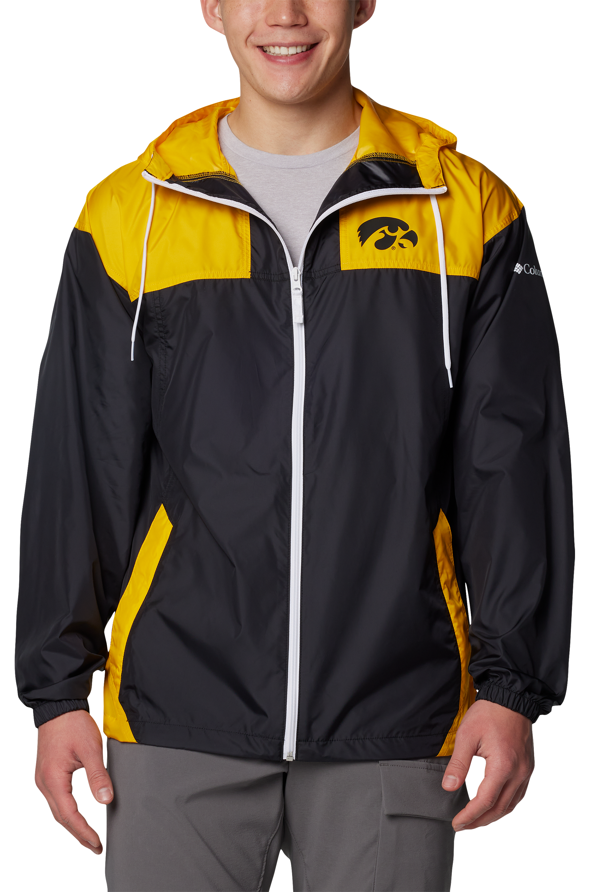 Image of Columbia Collegiate Flash Challenger II Windbreaker for Men - University of Iowa/Black - M