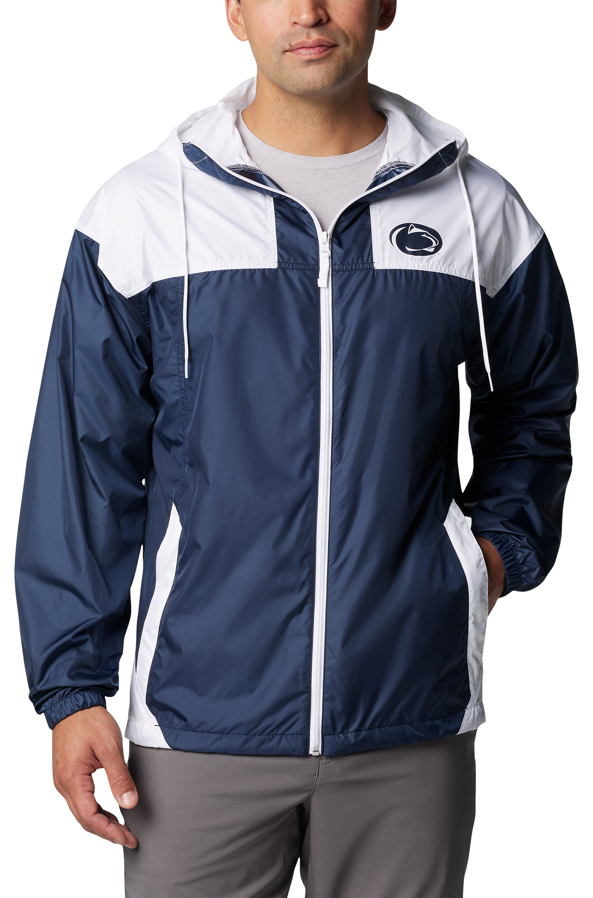 Image of Columbia Collegiate Flash Challenger II Windbreaker for Men - Penn State University/Collegiate Navy - XL