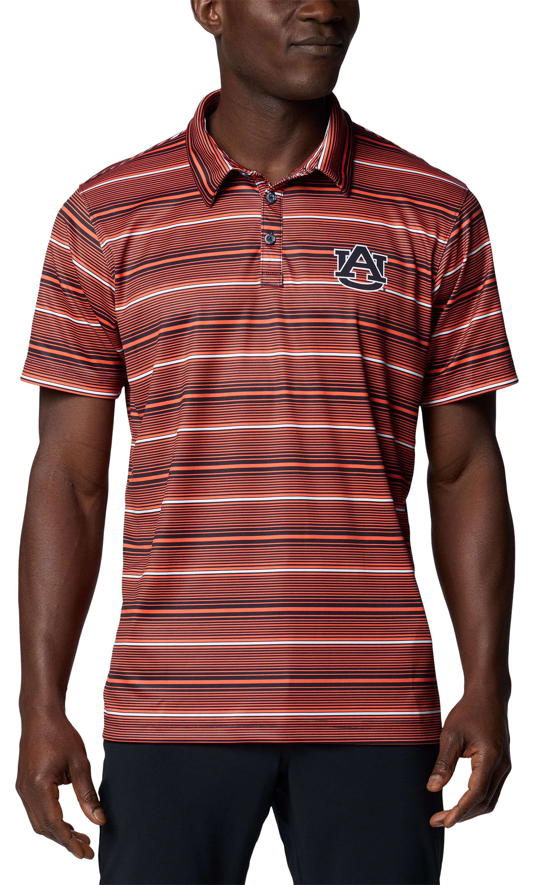 Image of Columbia Collegiate Super Terminal Tackle Short-Sleeve Polo for Men - Auburn University/Collegiate Navy Stripe - S
