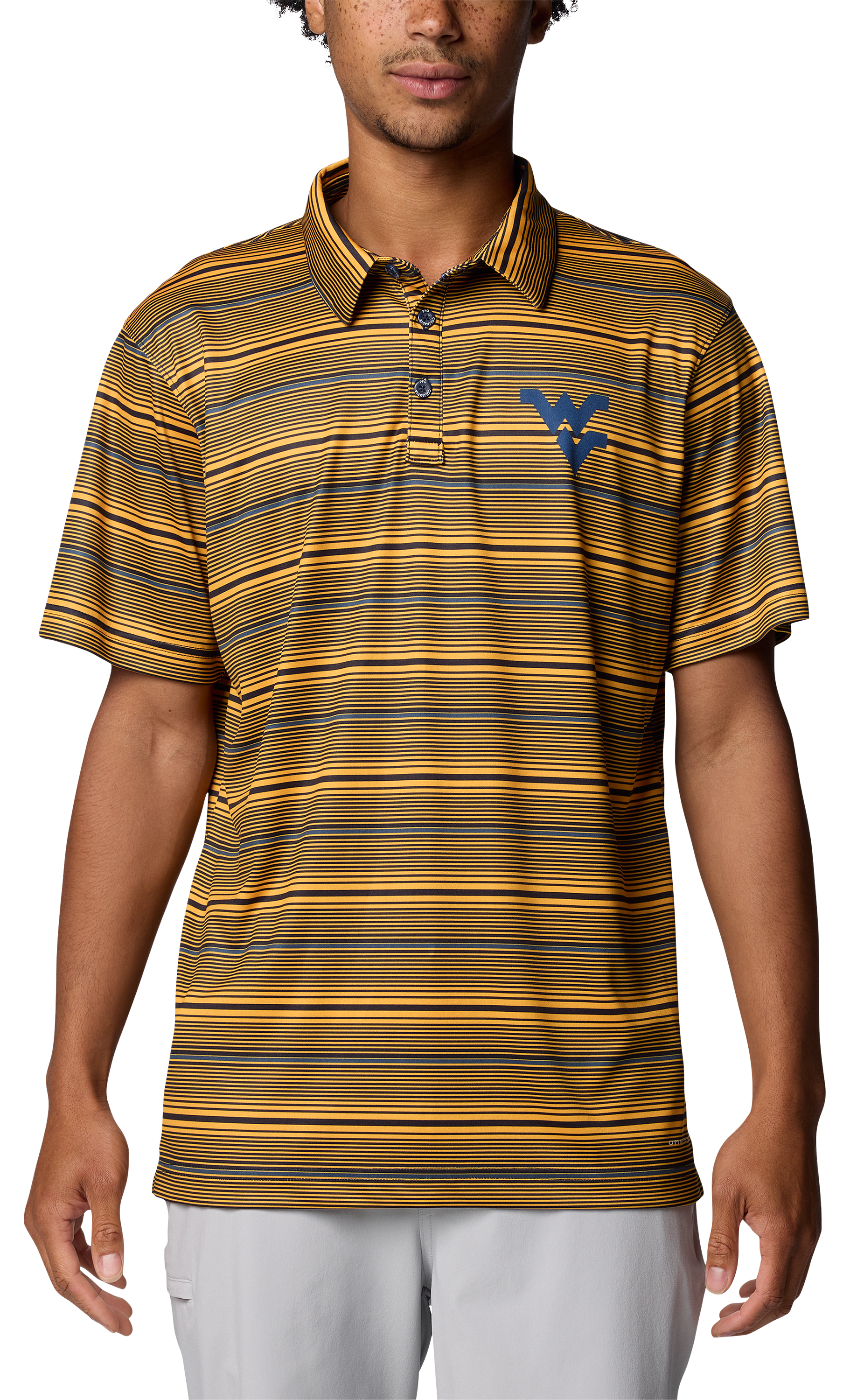 Image of Columbia Collegiate Super Terminal Tackle Short-Sleeve Polo for Men - West Virginia University/Collegiate - S