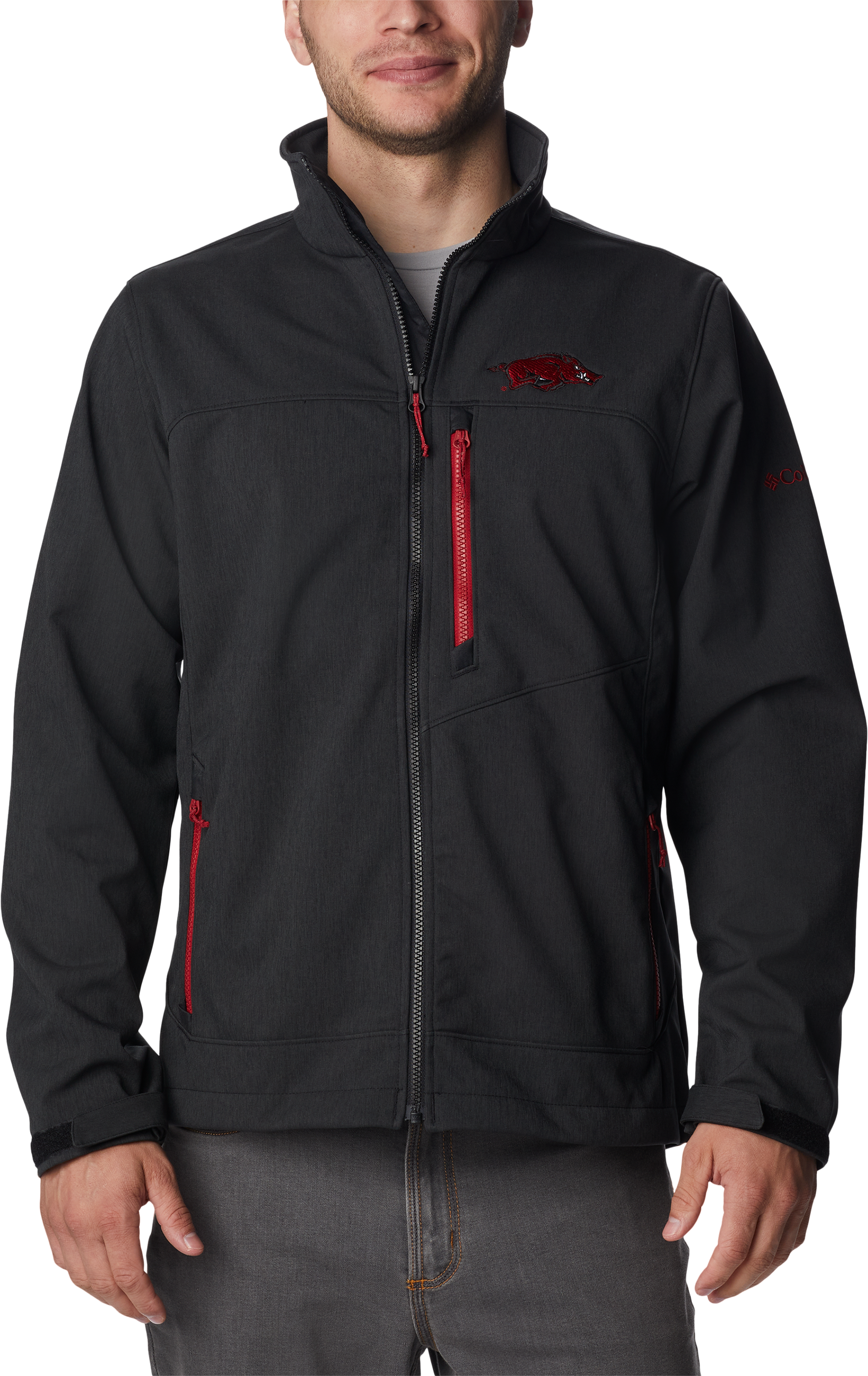 Image of Columbia Collegiate Ascender III Softshell Jacket for Men - Univ of Arkansas/Black - XL