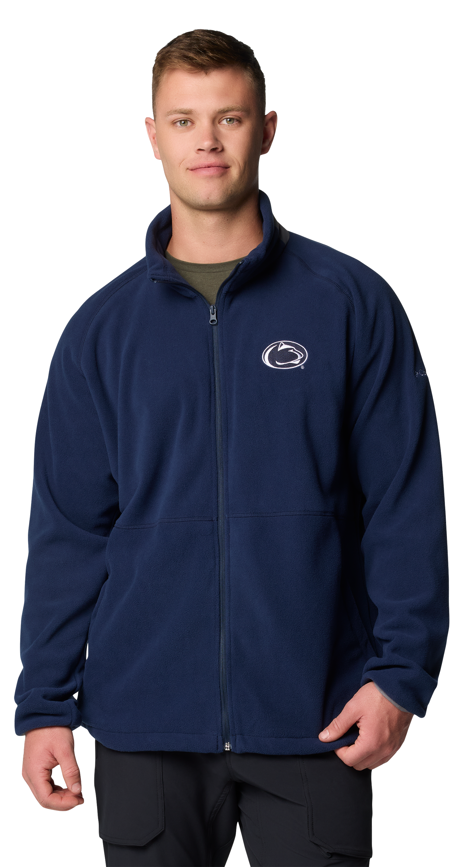 Image of Columbia Collegiate Flanker IV Fleece Long-Sleeve Jacket for Men - Penn State University/Collegiate Navy - S