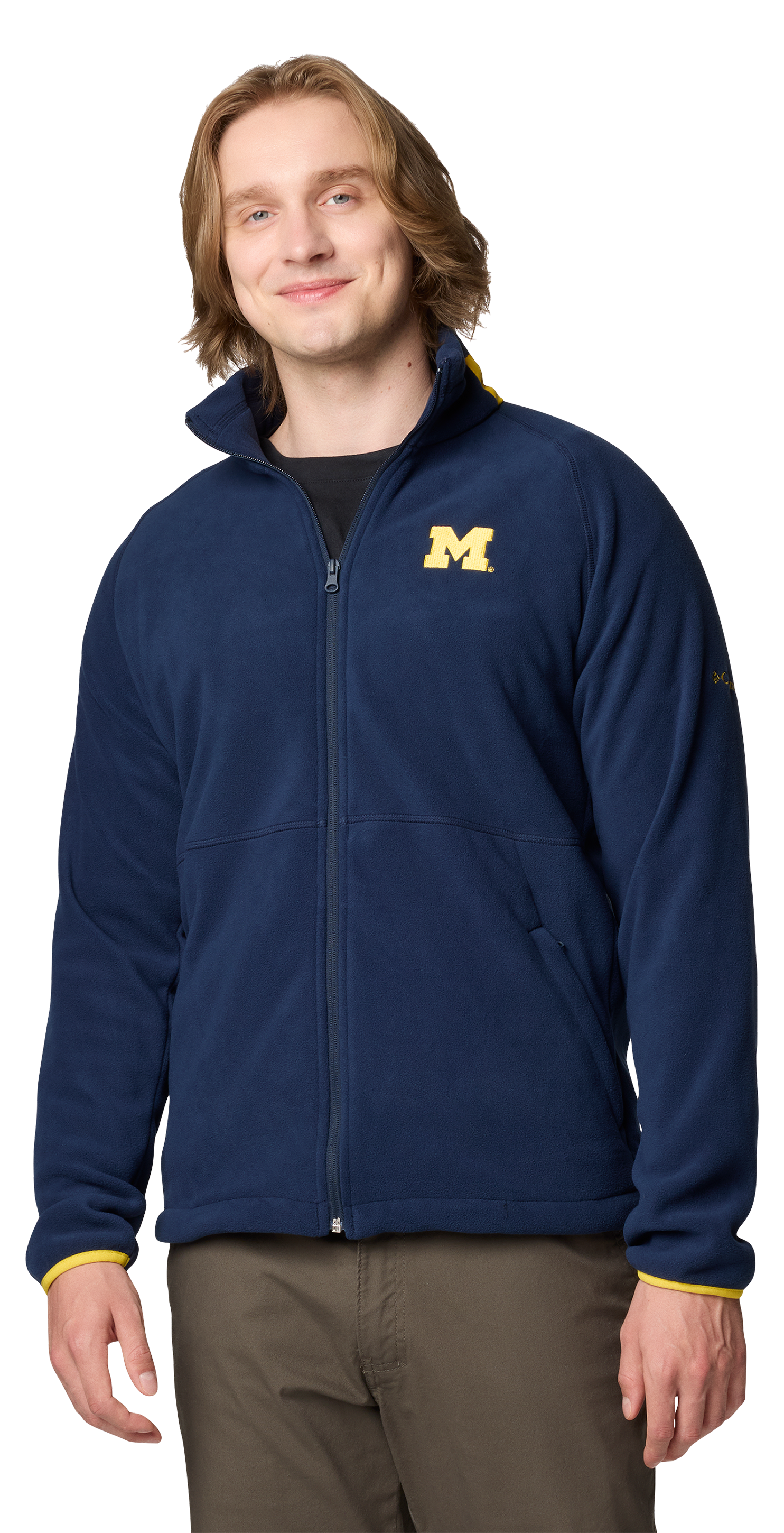 Image of Columbia Collegiate Flanker IV Fleece Long-Sleeve Jacket for Men - University of Michigan/Collegiate Navy - S