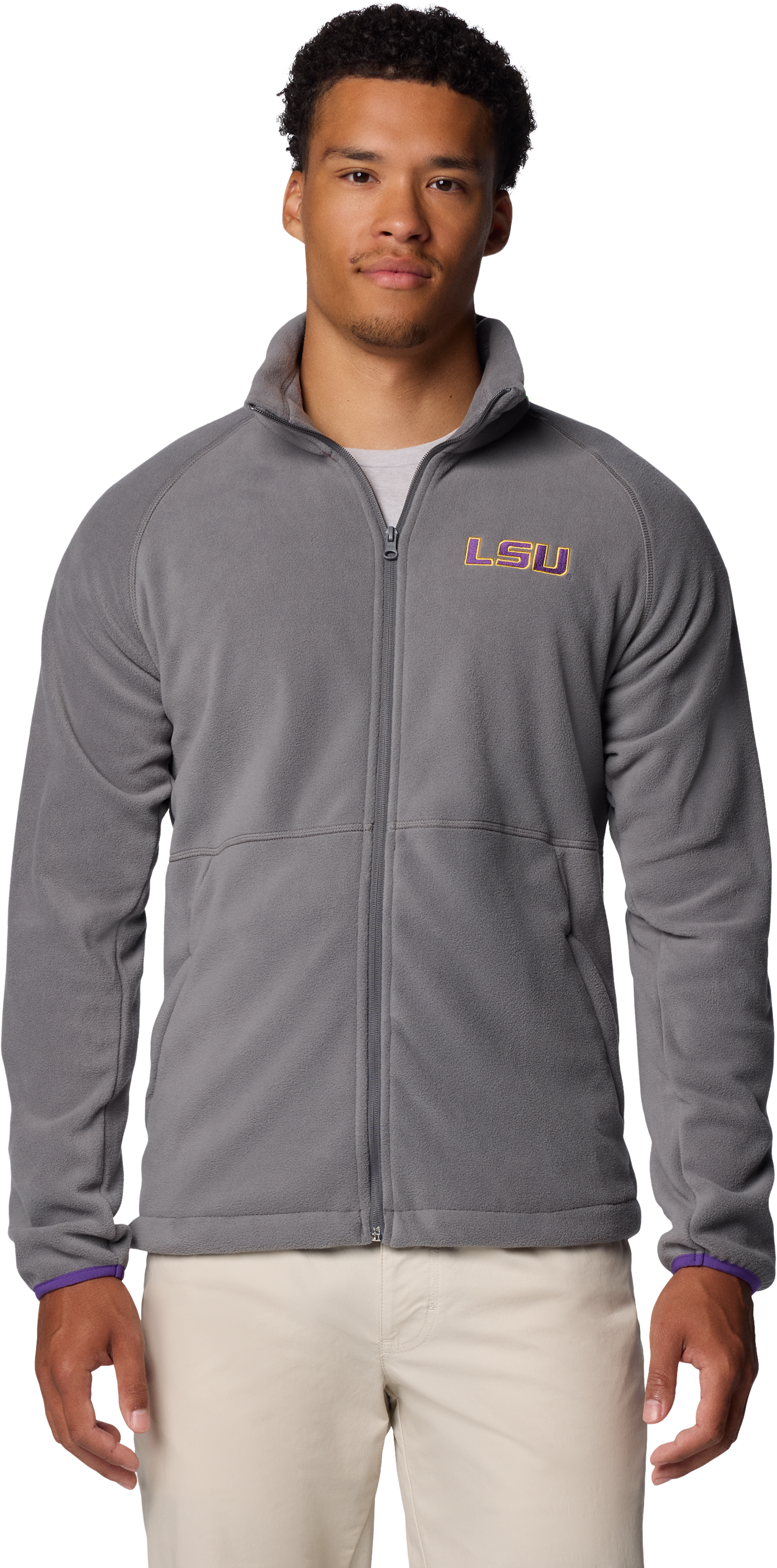 Image of Columbia Collegiate Flanker IV Fleece Long-Sleeve Jacket for Men - Louisiana State University/City Grey - S