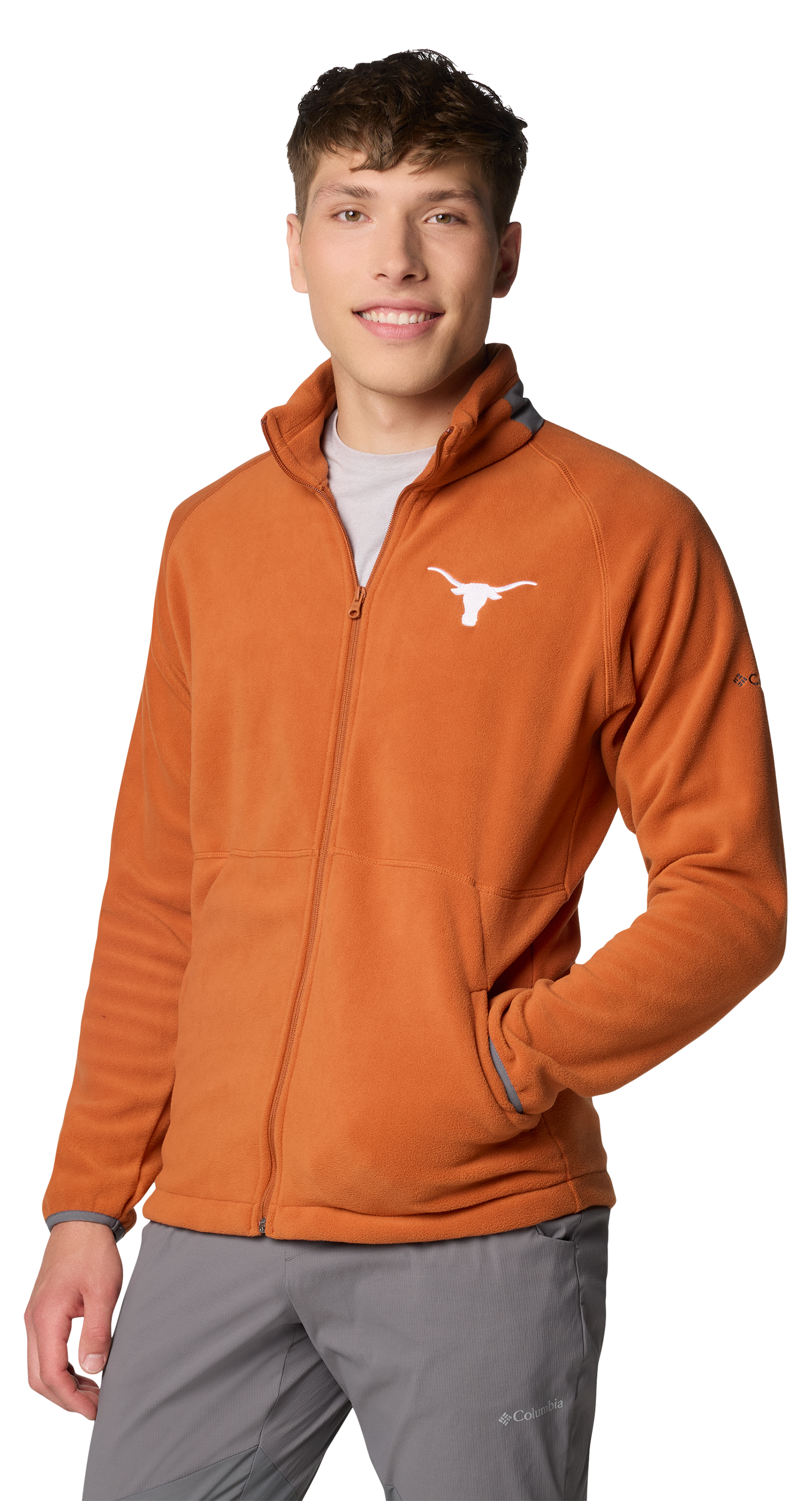 Image of Columbia Collegiate Flanker IV Fleece Long-Sleeve Jacket for Men - University of Texas/Cedar - S