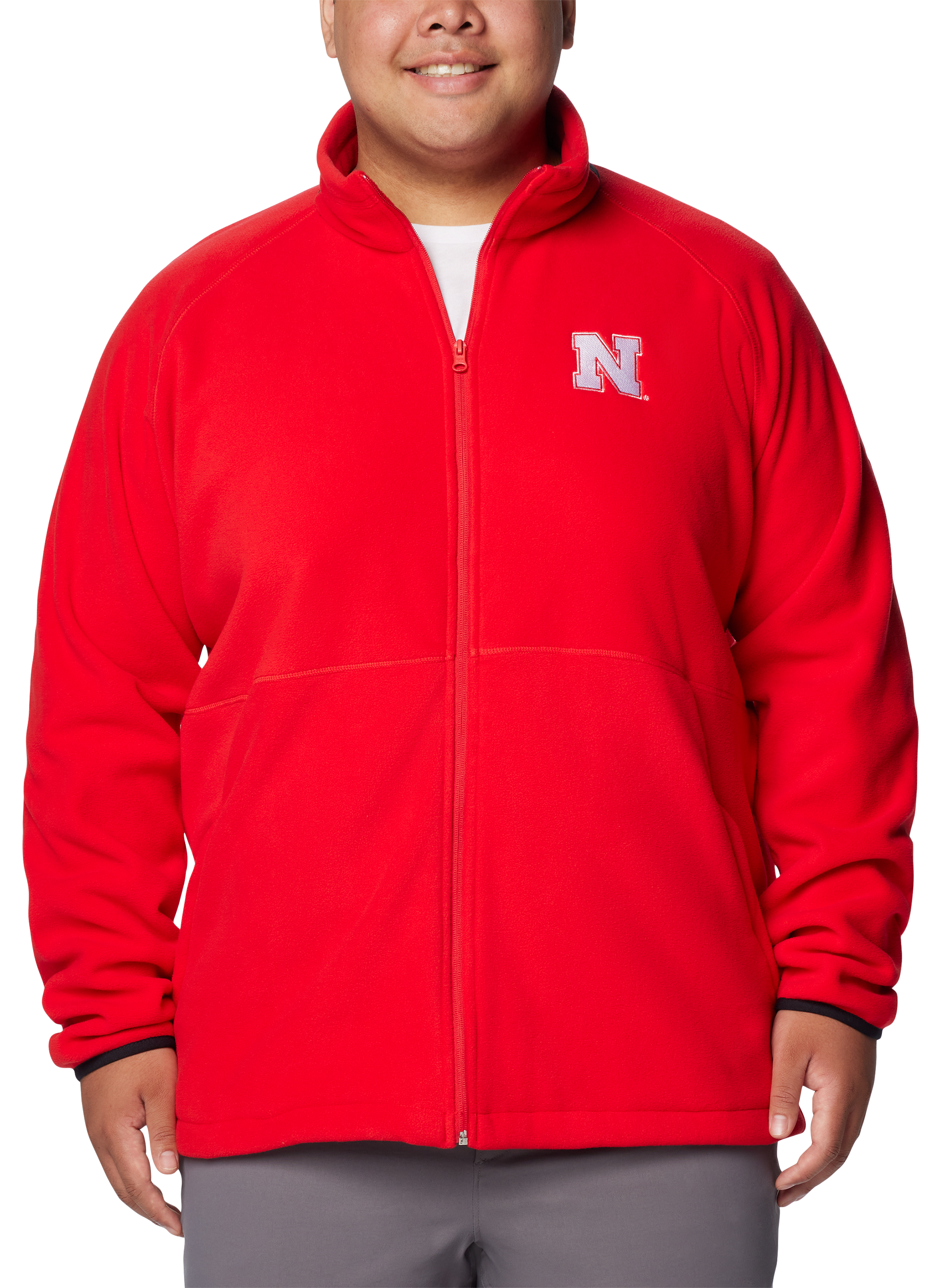 Image of Columbia Collegiate Flanker IV Fleece Long-Sleeve Jacket for Men - University of Nebraska/Bright Red - S