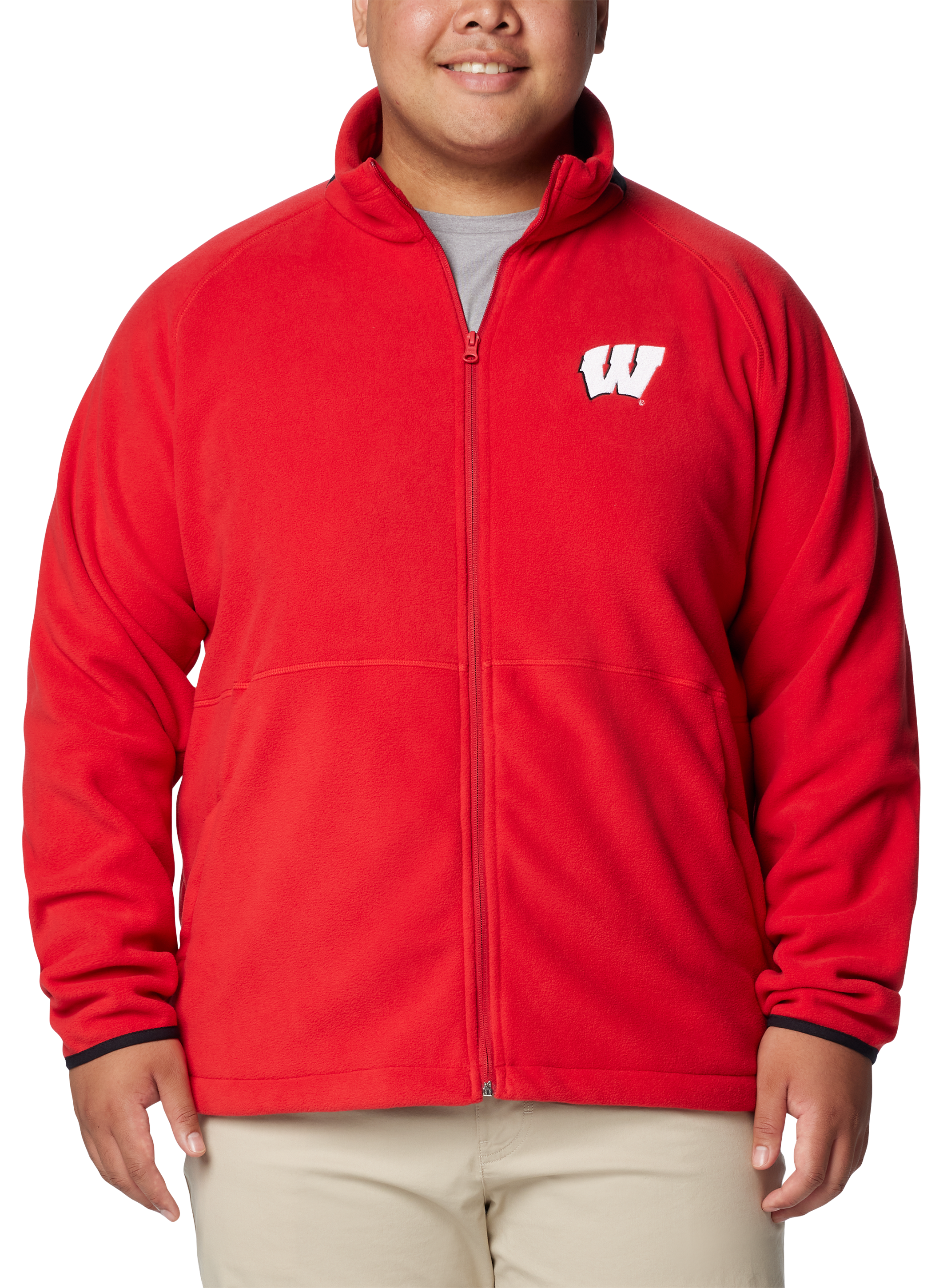 Image of Columbia Collegiate Flanker IV Fleece Long-Sleeve Jacket for Men University of Wisconsin/Intense Red - S