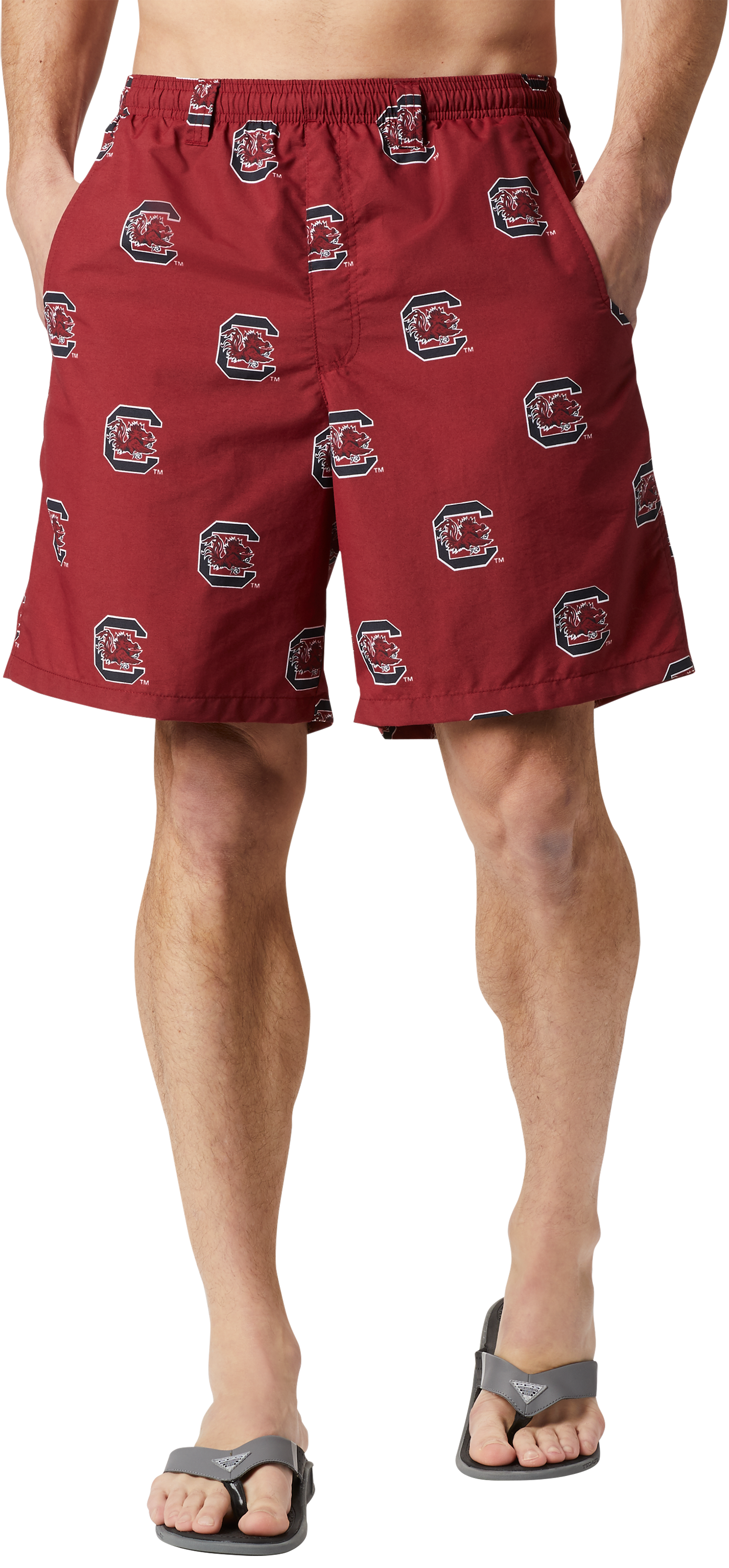 Image of Columbia Collegiate Backcast III Printed Shorts for Men - University of South Carolina/Beet
