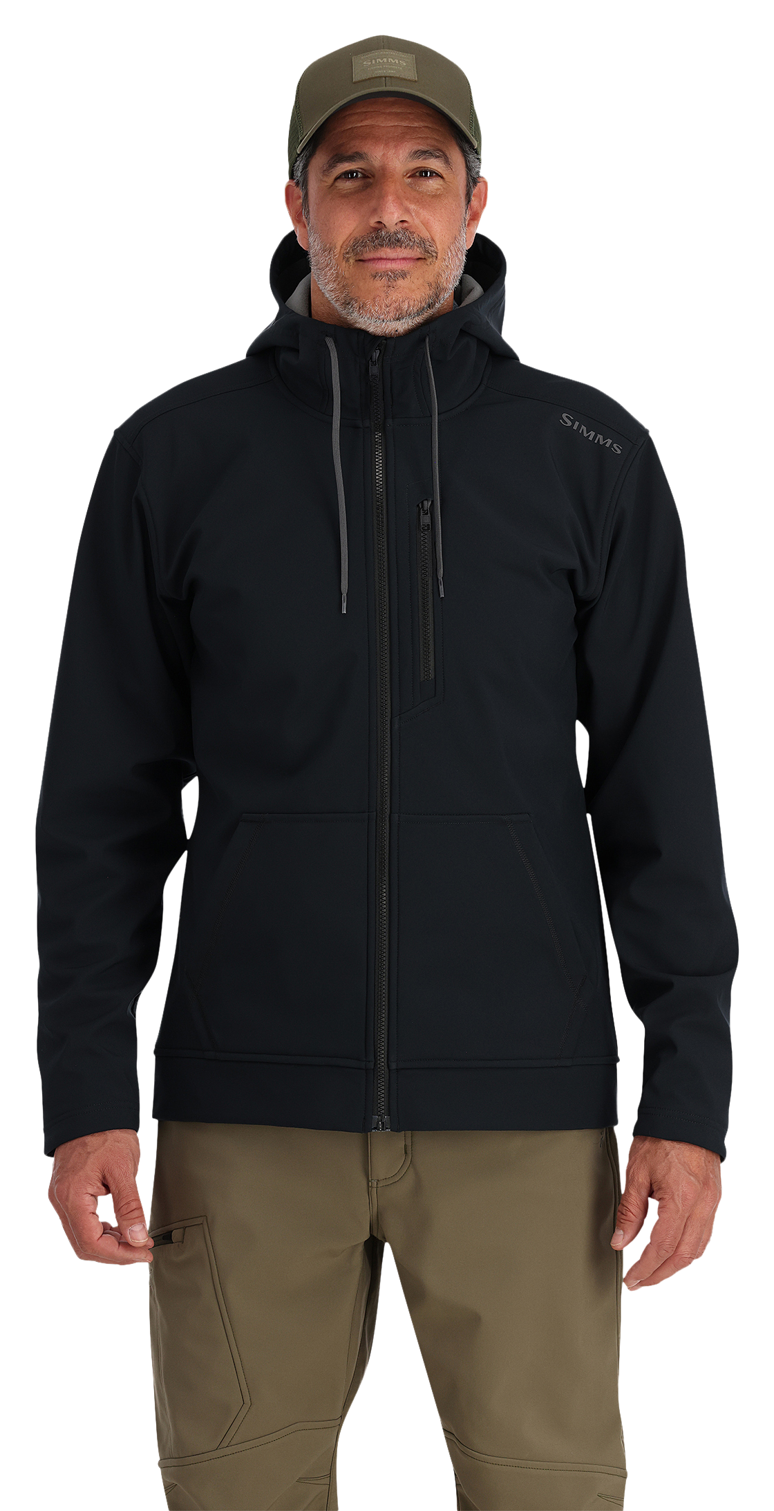 Image of Simms Rogue Full-Zip Long-Sleeve Hoodie for Men - Black - XL