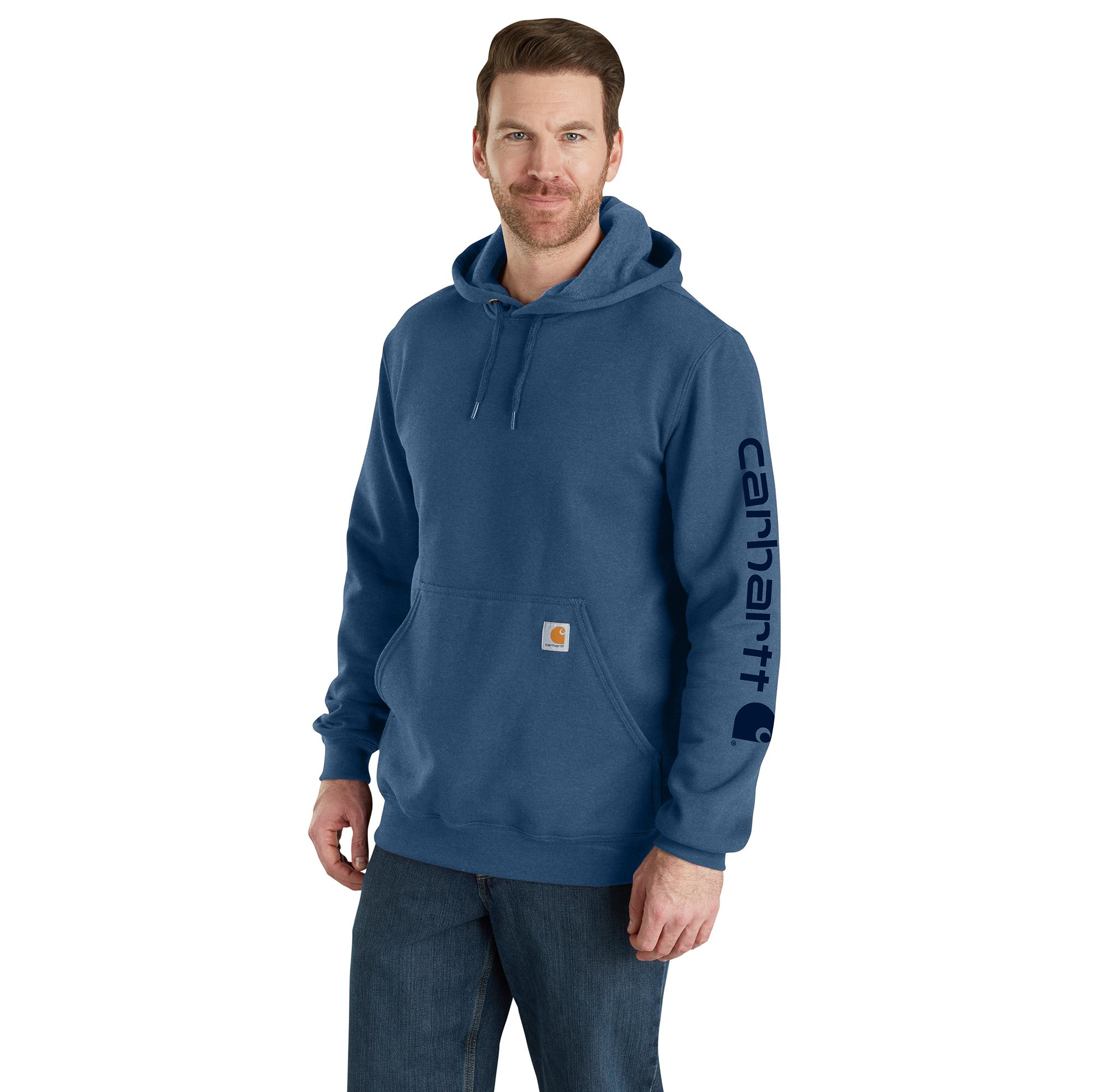 Image of Carhartt Loose-Fit Midweight Logo Hoodie for Men - Deep Ocean Heather - M