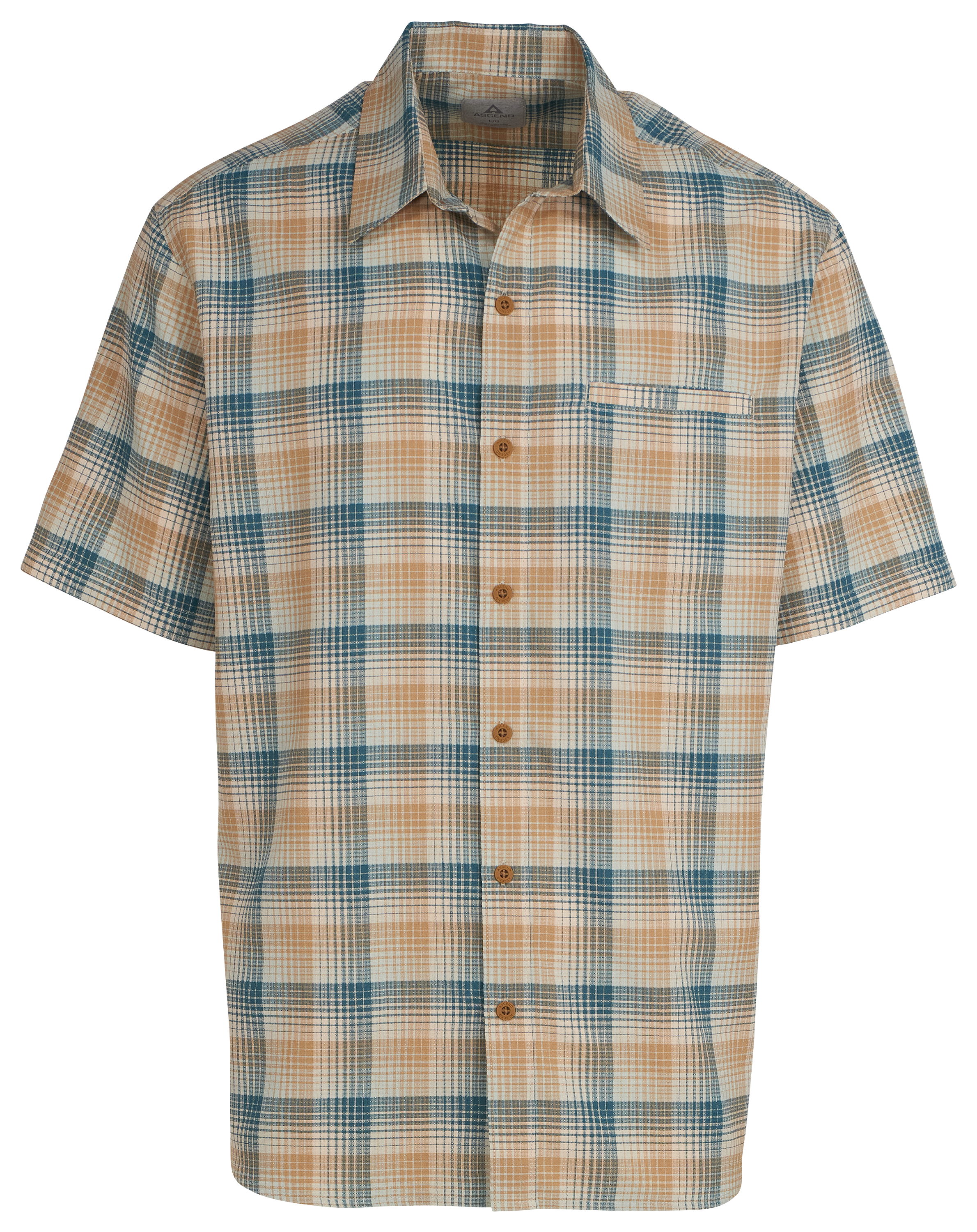 Image of Ascend Fireside Woven Button-Down Pocket Short-Sleeve Shirt - Bistre Plaid - 2XL