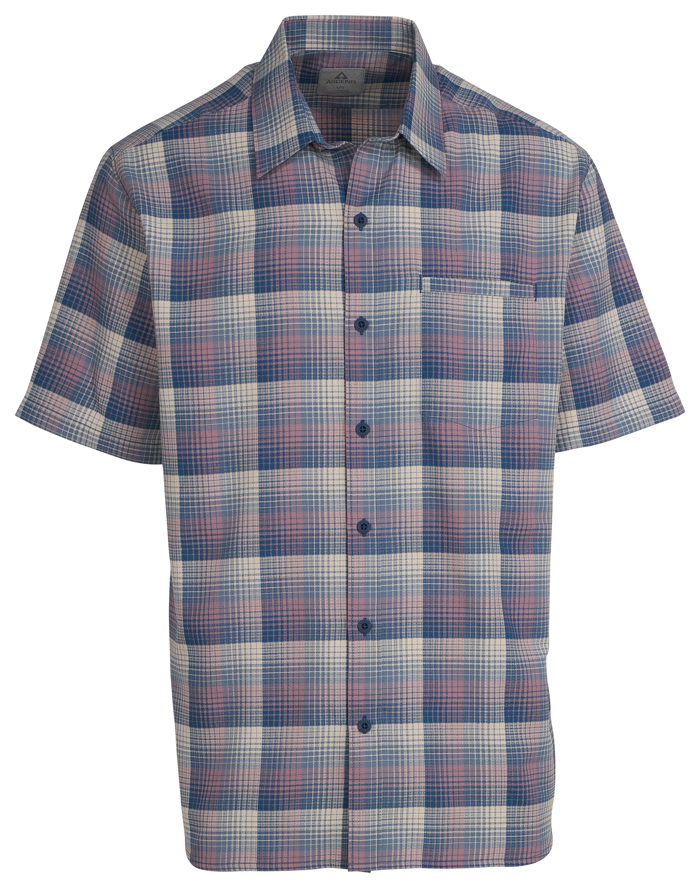 Image of Ascend Fireside Woven Button-Down Pocket Short-Sleeve Shirt - Grape Shake Plaid - M