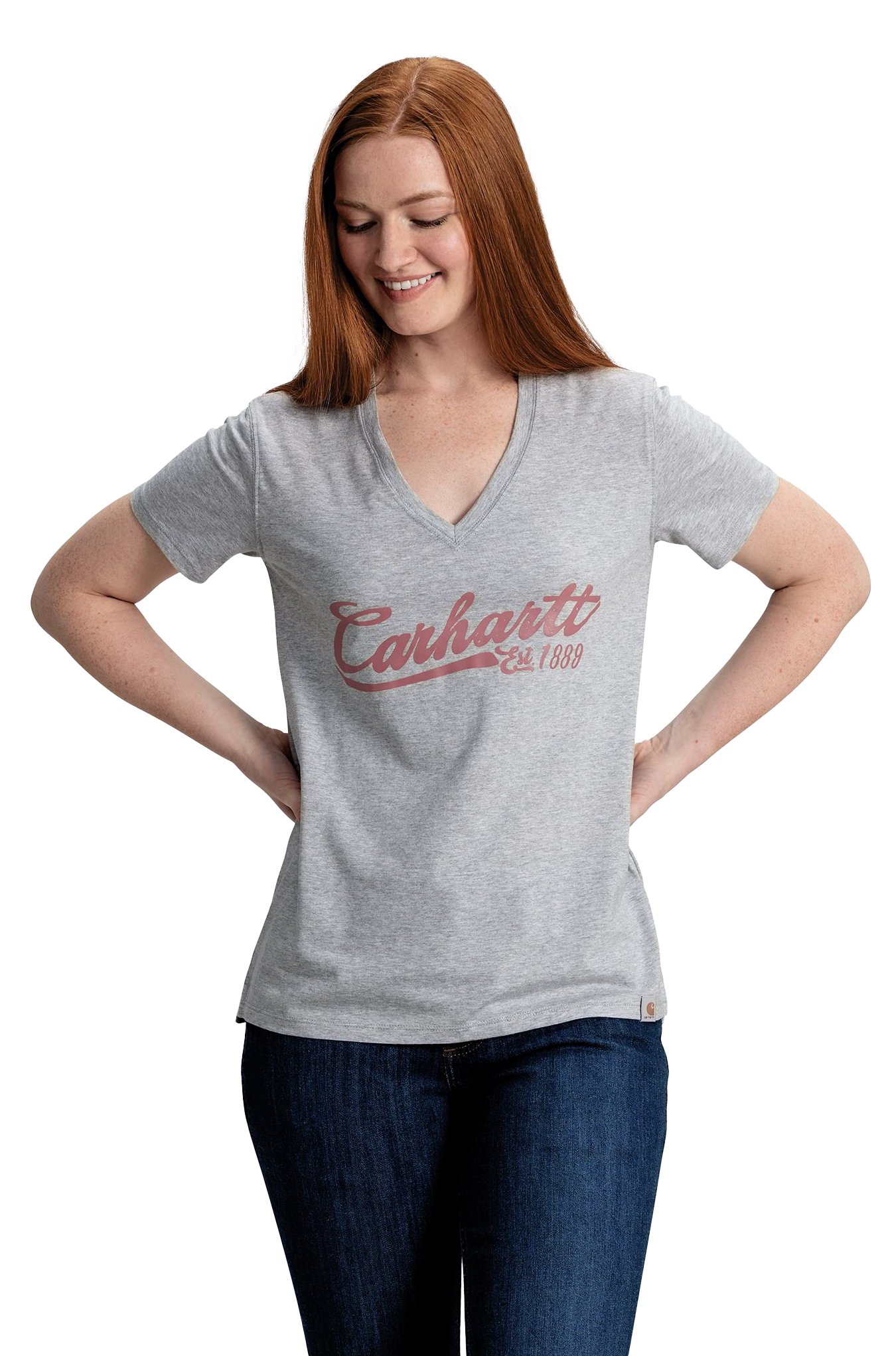 Image of Carhartt Tencel Fiber Series Relaxed-Fit Short-Sleeve Graphic V-Neck T-Shirt for Ladies - Heather Gray - M