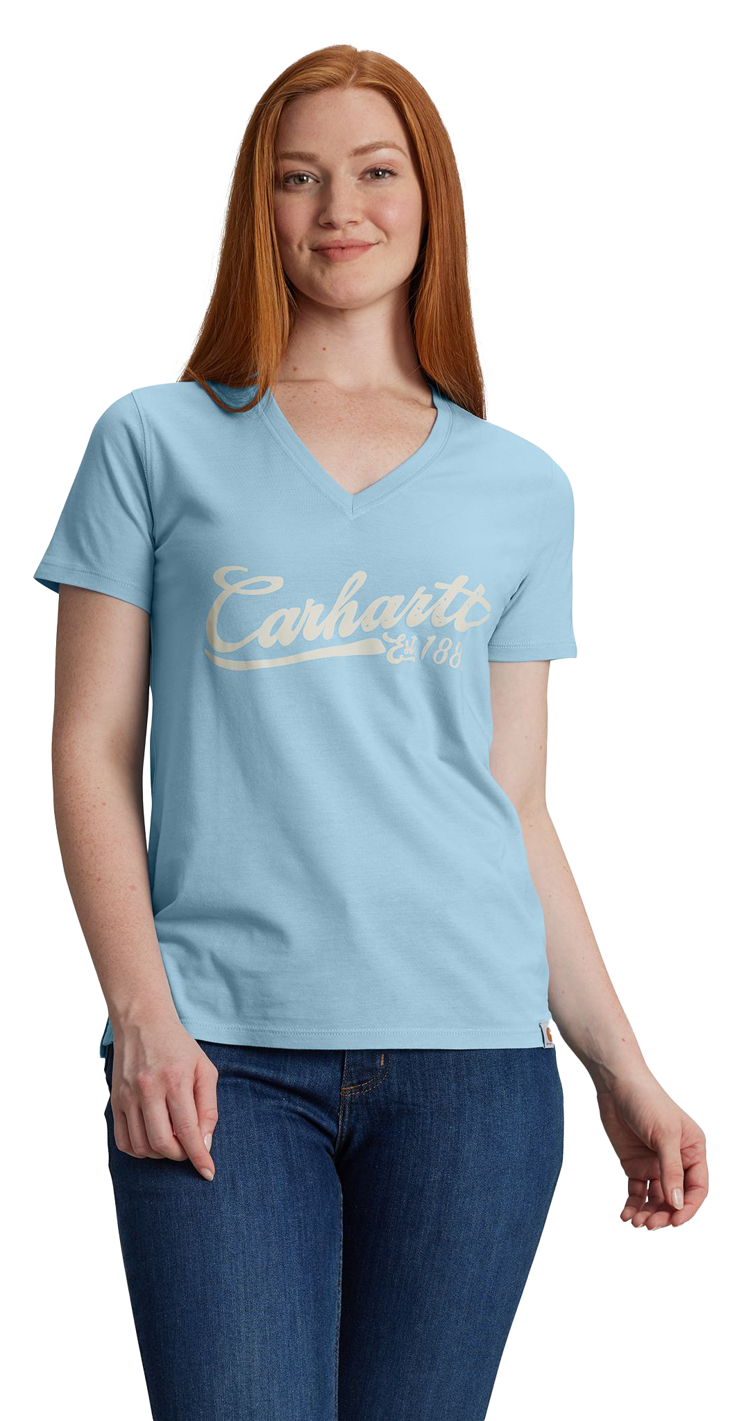 Image of Carhartt Tencel Fiber Series Relaxed-Fit Short-Sleeve Graphic V-Neck T-Shirt for Ladies - Fresh Water - L