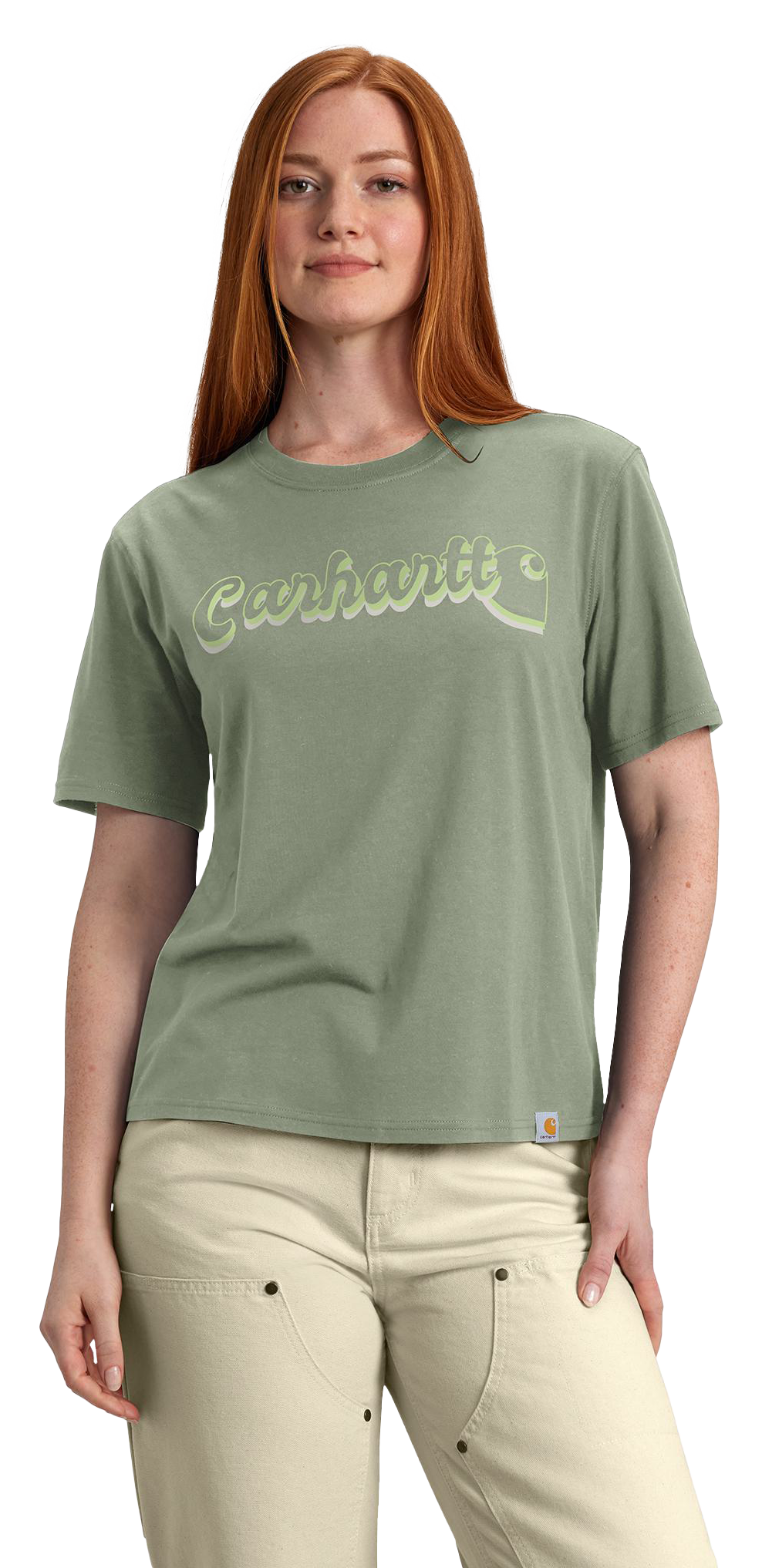 Image of Carhartt Tencel Fiber Series Script Graphic Loose-Fit Short-Sleeve T-Shirt for Ladies - Sage - XL