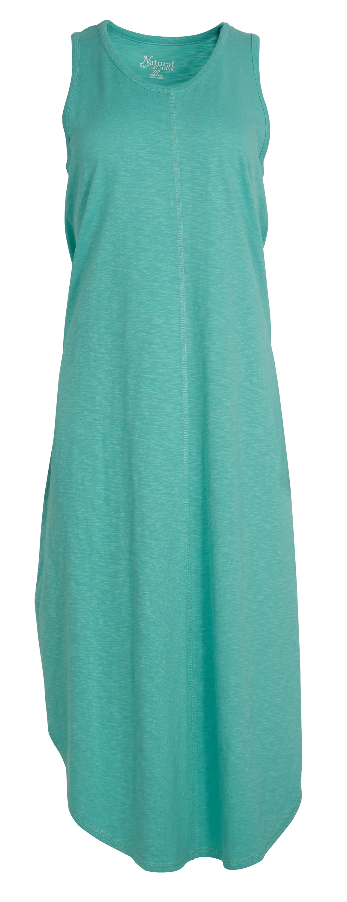Image of Natural Reflections Slub Knit Sleeveless Midi Dress - Pool Blue