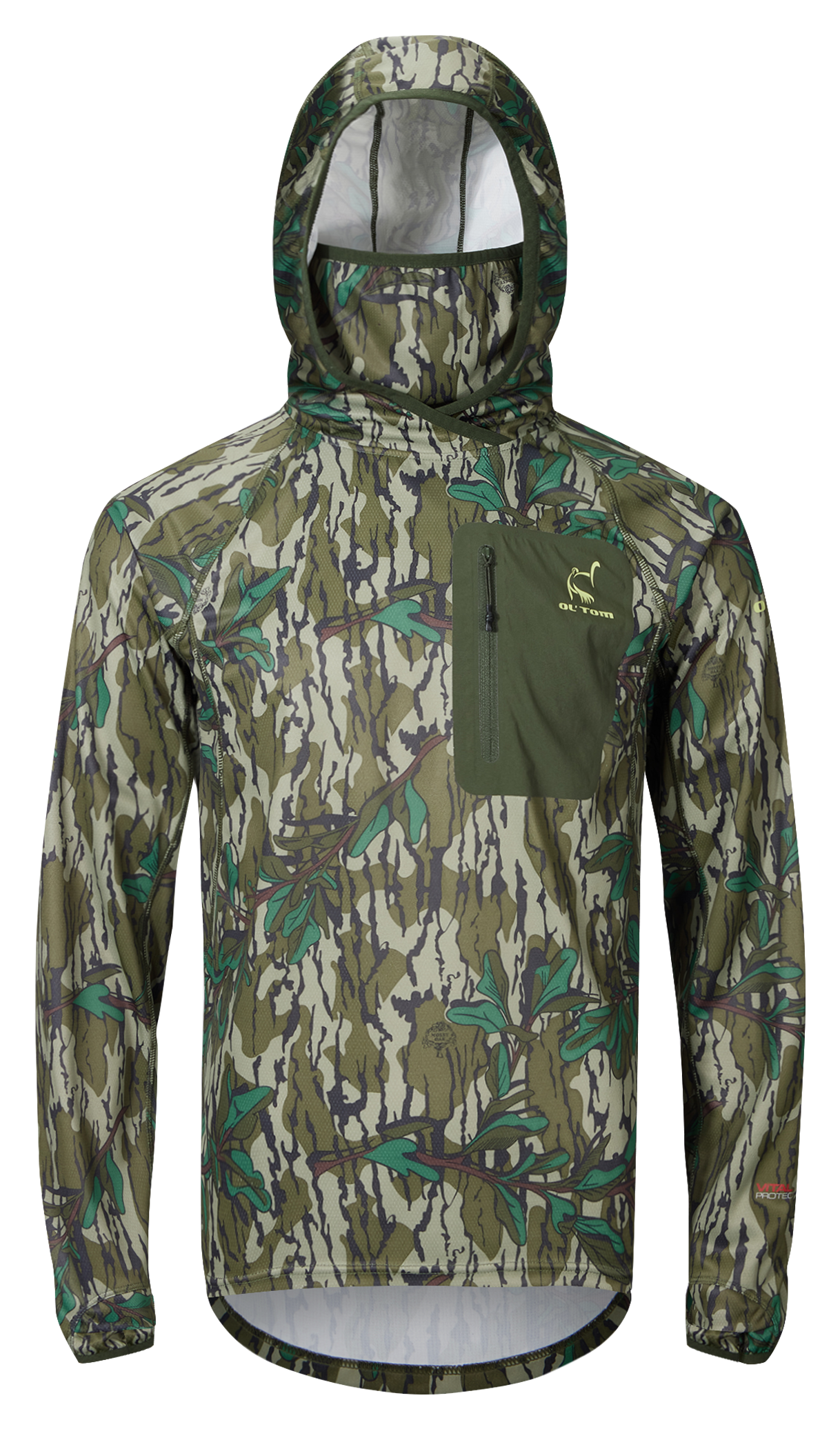 Image of Ol' Tom Early Bird Gator Hoodie for Men with Insect Repellent - Mossy Oak Greenleaf