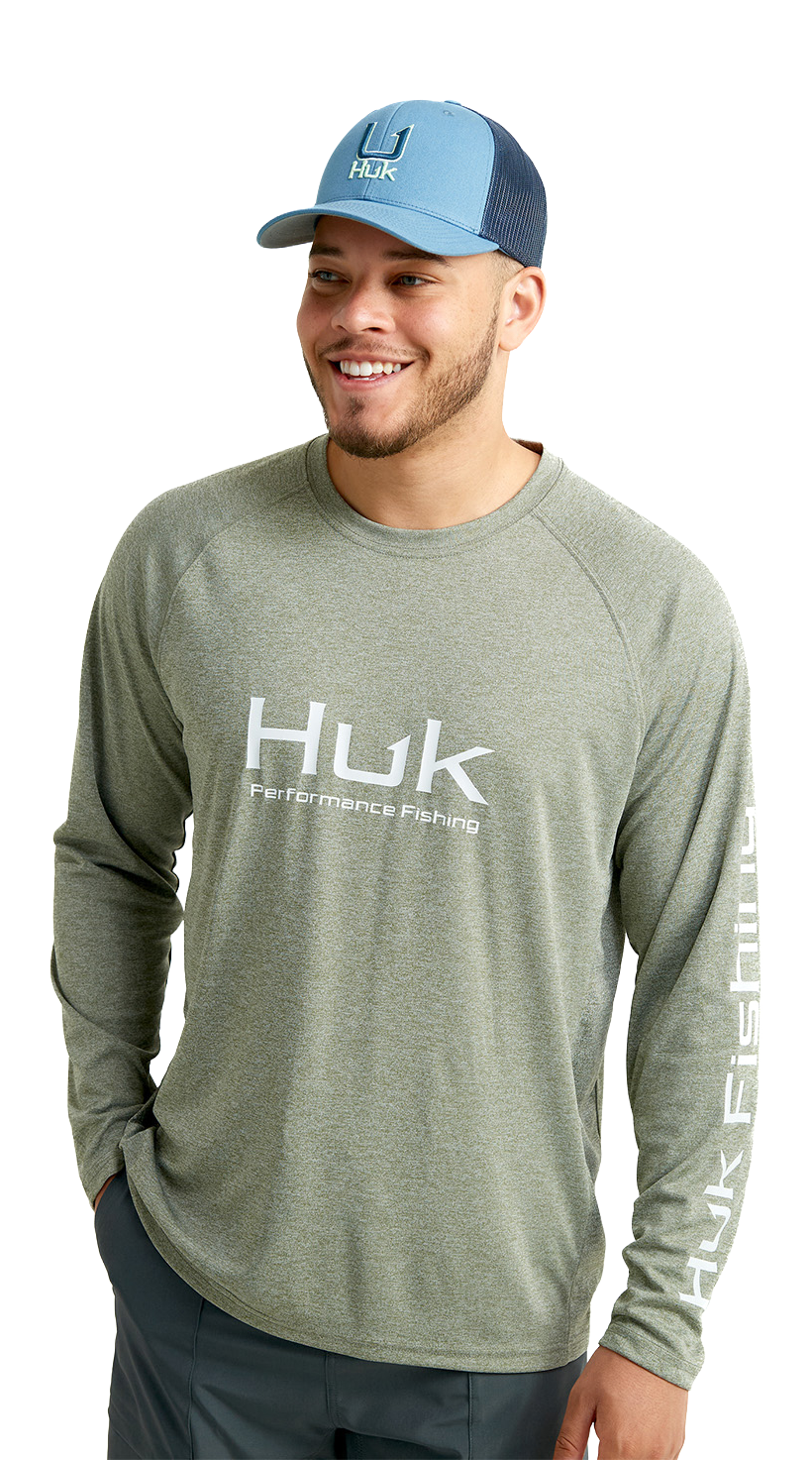 Image of Huk Vented Pursuit Logo Graphic Long-Sleeve Shirt - Heather Moss - 3XL