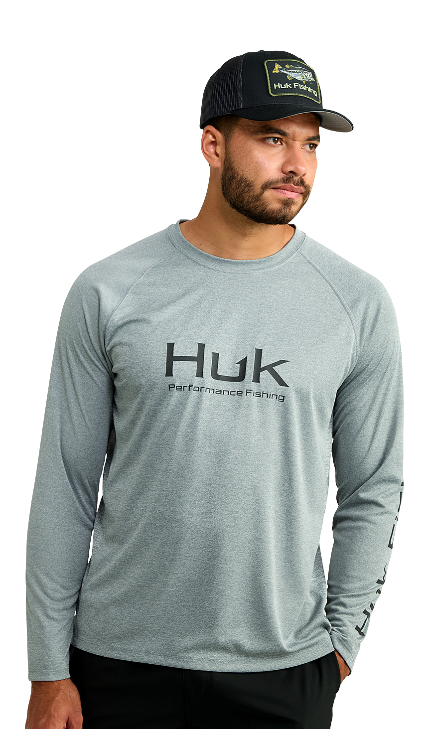 Image of Huk Vented Pursuit Logo Graphic Long-Sleeve Shirt - Night Owl Heather