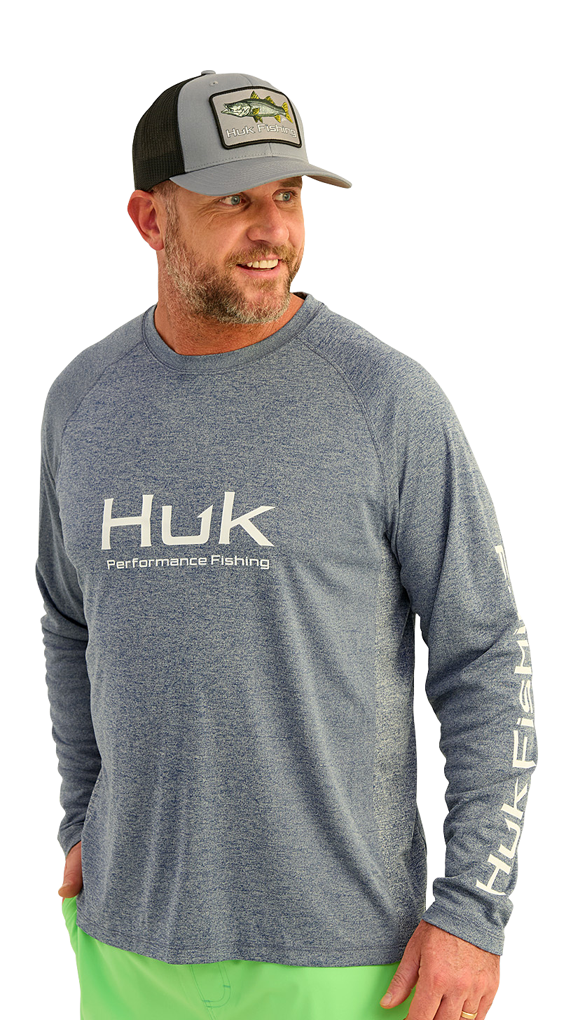 Image of Huk Vented Pursuit Logo Graphic Long-Sleeve Shirt - Naval Academy Heather - S