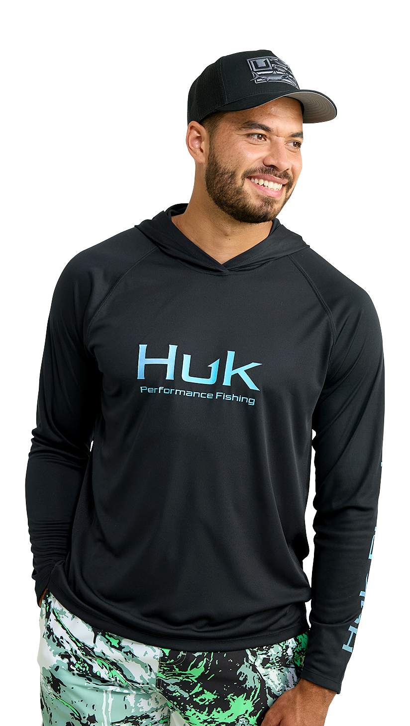 Image of Huk Vented Pursuit Long-Sleeve Hoodie - Black - 3XL