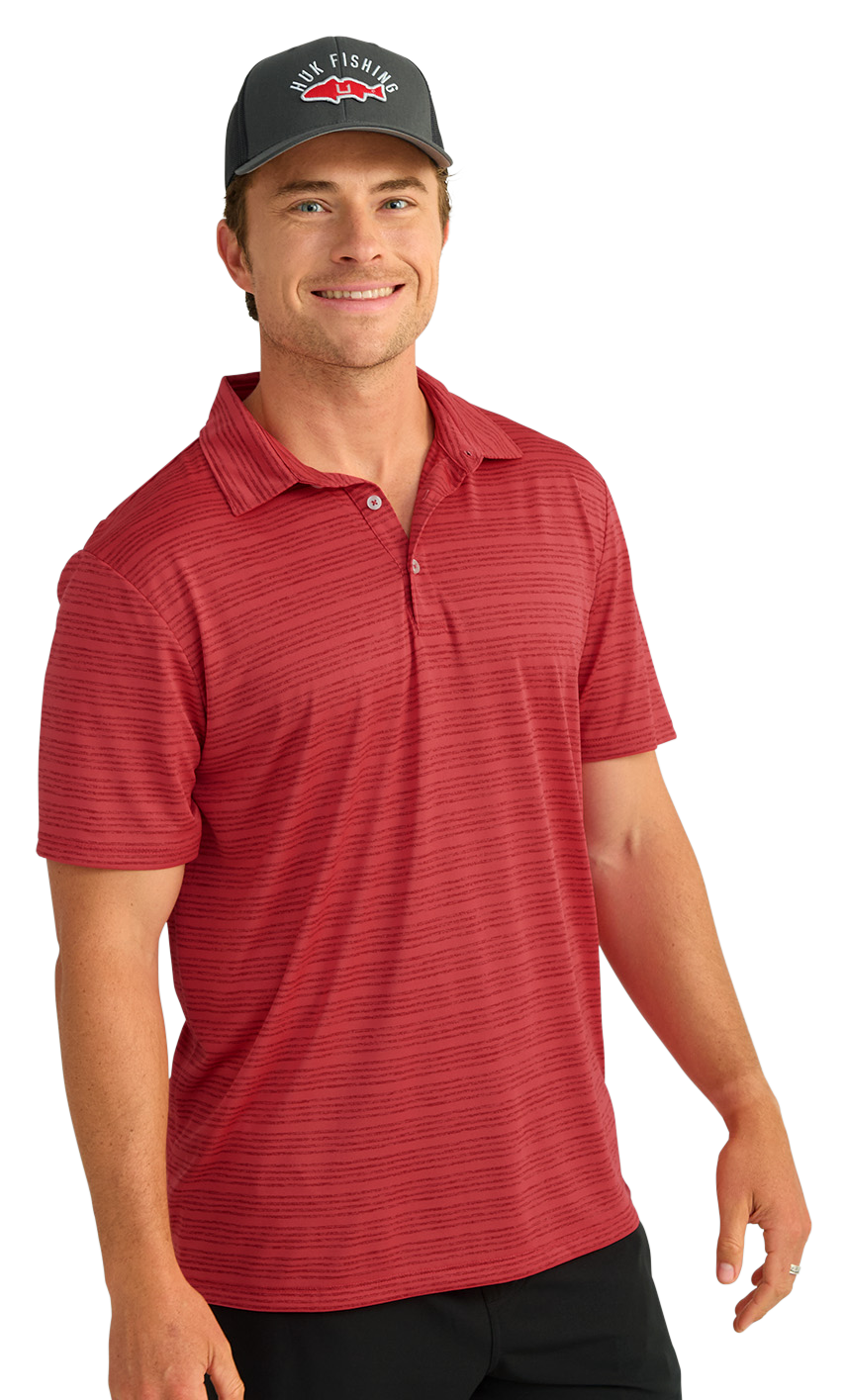 Image of Huk Pursuit Novelty Stripe Polo Shirt for Men - Channel Marker - 2XL