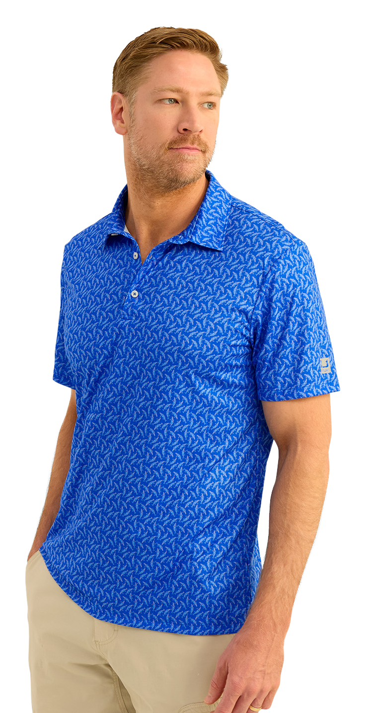 Image of Huk Printed Pursuit Performance Polo - Ocean Blue