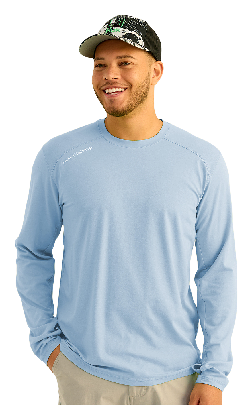 Image of Huk Breakwater Crew-Neck Long-Sleeve Shirt for Men - Windsurfer