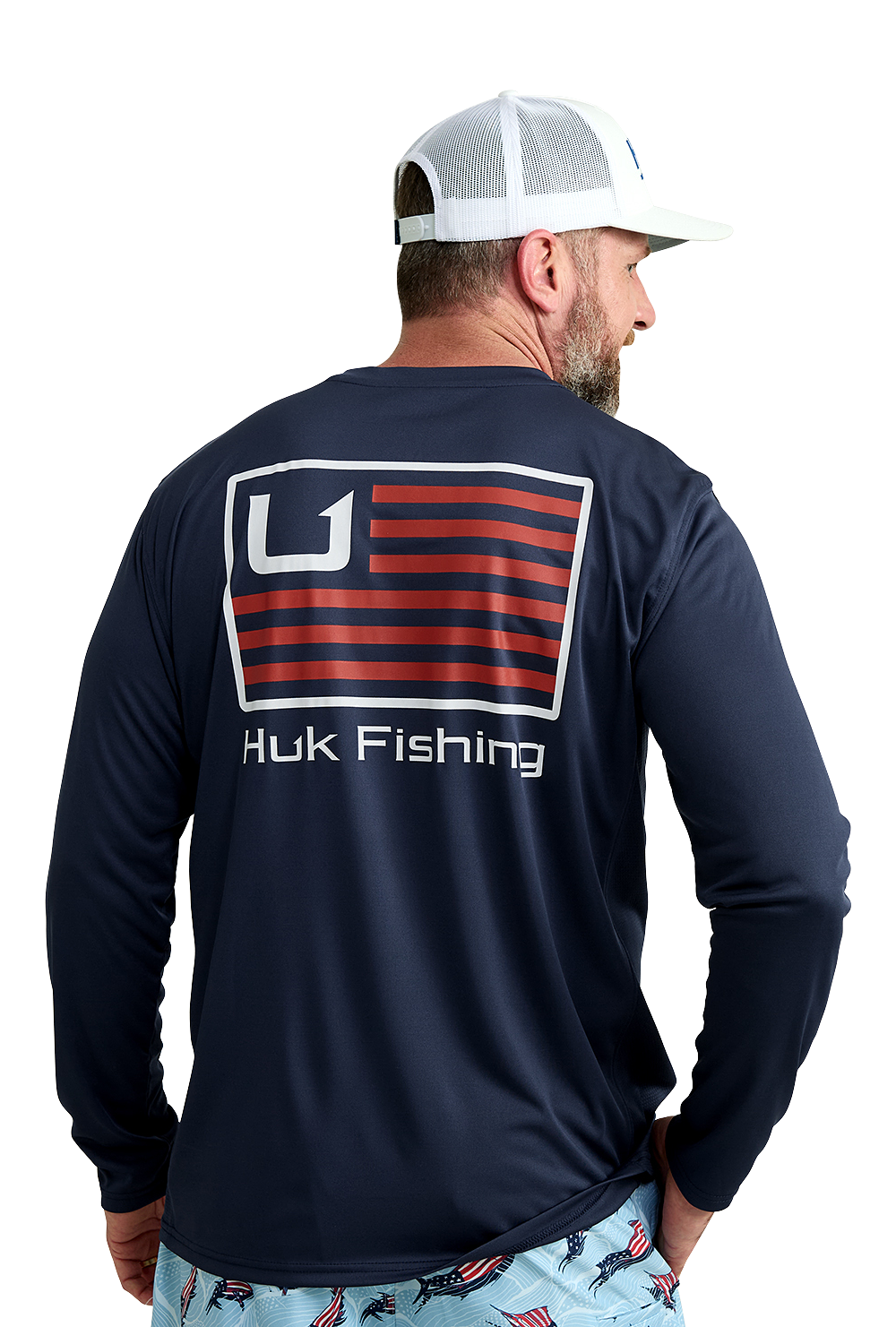Image of Huk Pursuit Huk and Bars Crew-Neck Long-Sleeve Shirt for Men - Naval Academy - 3XL