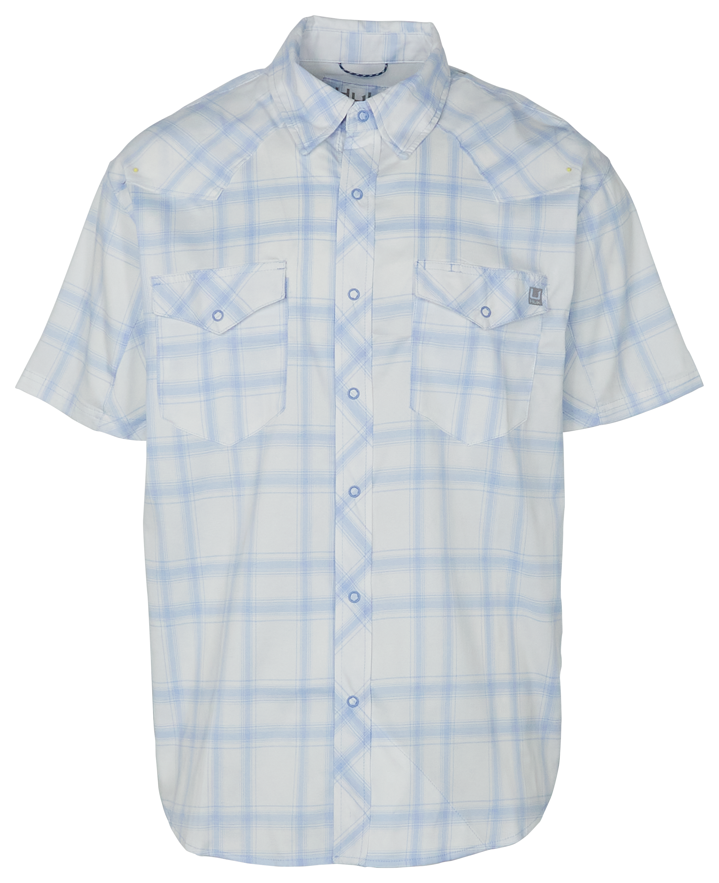 Image of Huk Diamond Back Current Plaid Short-Sleeve Shirt for Men - Windsurfer - S