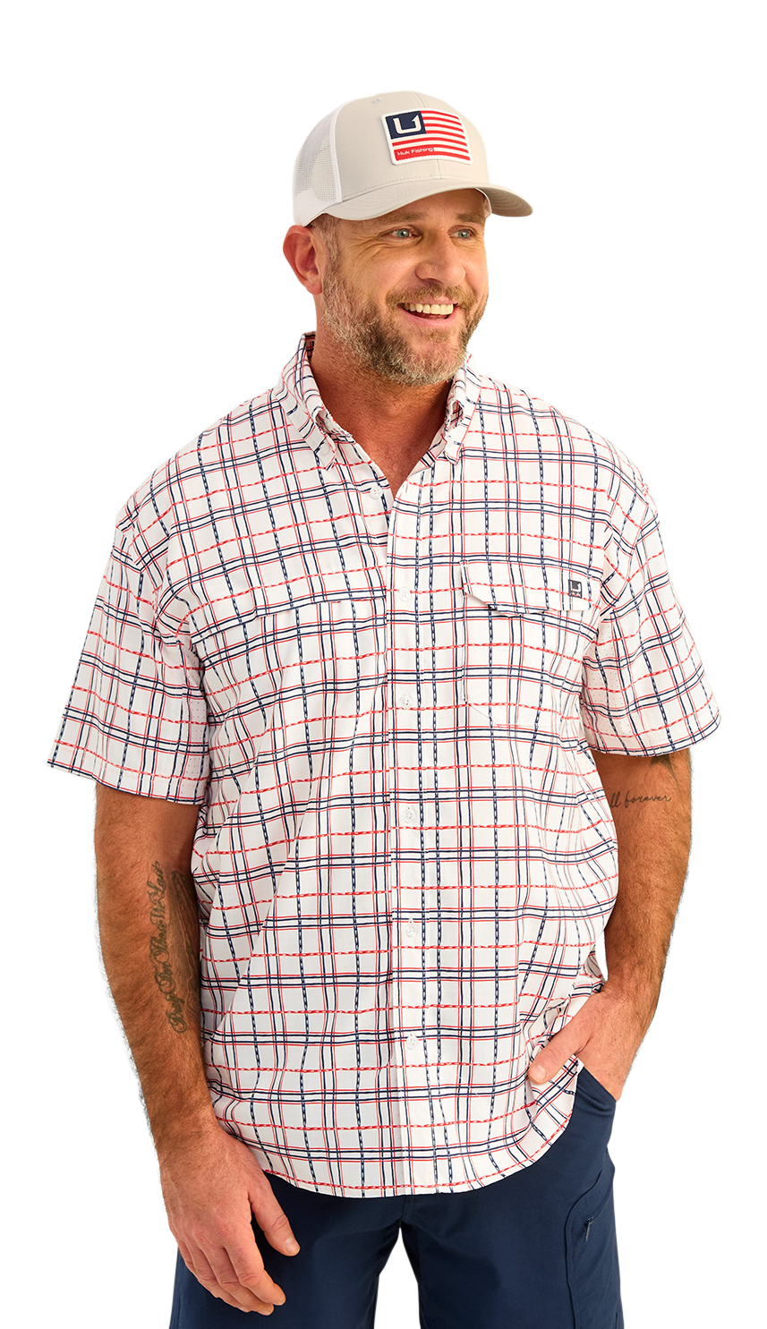 Image of Huk Tide Point Printed Short-Sleeve Shirt for Men - White