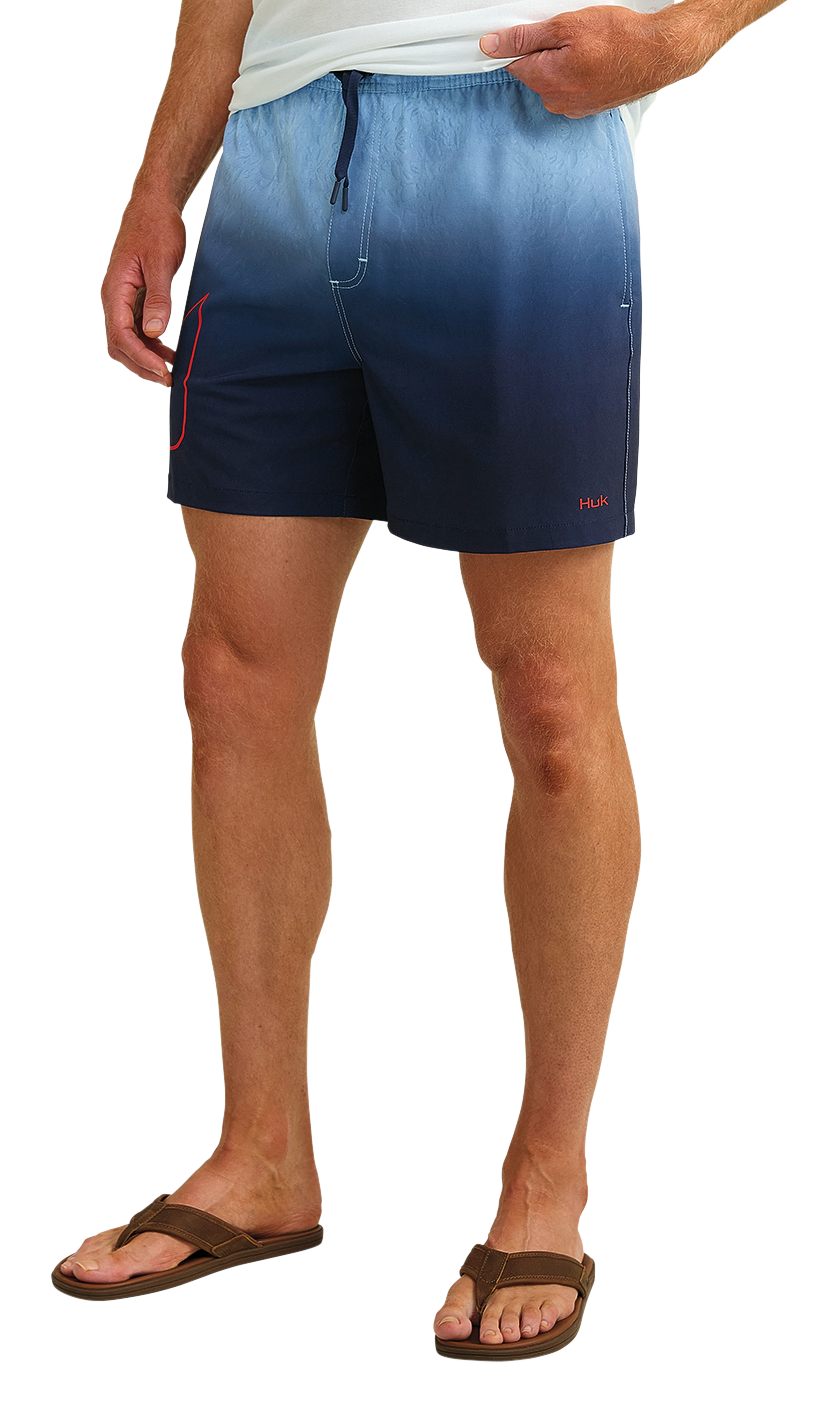 Image of Huk Pursuit Graphic Volley Shorts for Men - Gray Multi