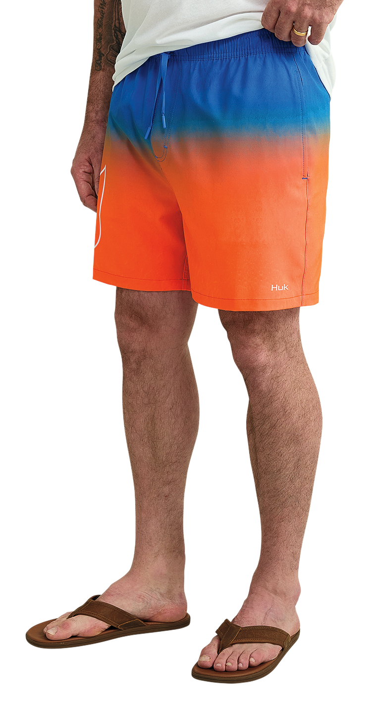 Image of Huk Pursuit Graphic Volley Shorts for Men - Orange Multi