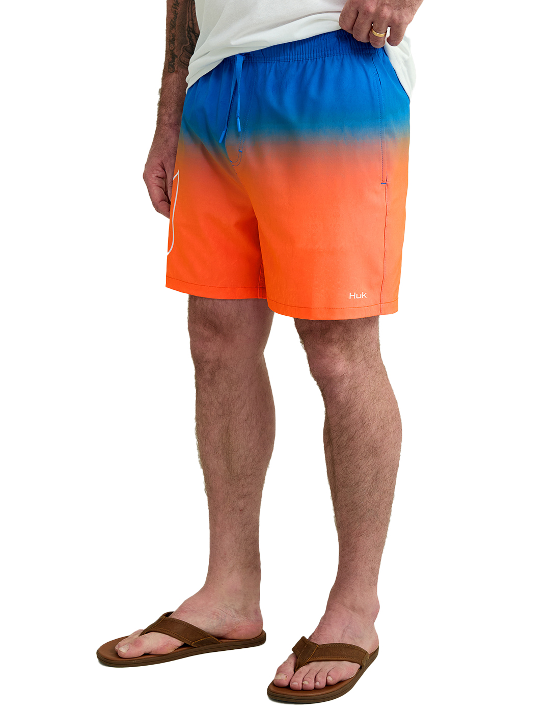 Image of Huk Pursuit Graphic Volley Shorts for Men - Orange Multi