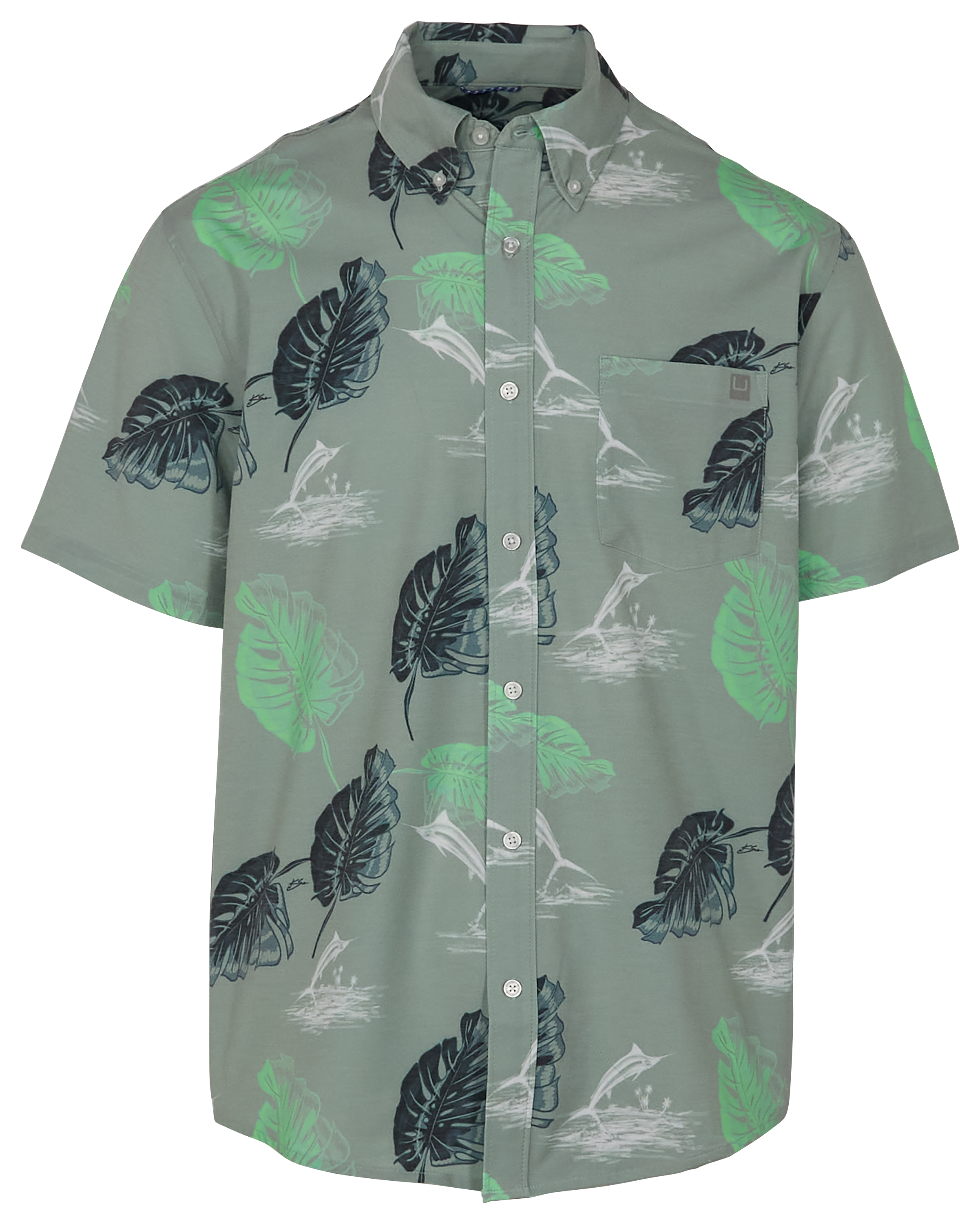 Image of Huk Kona Harbor Mist Short-Sleeve Button-Down Shirt - Fog Green