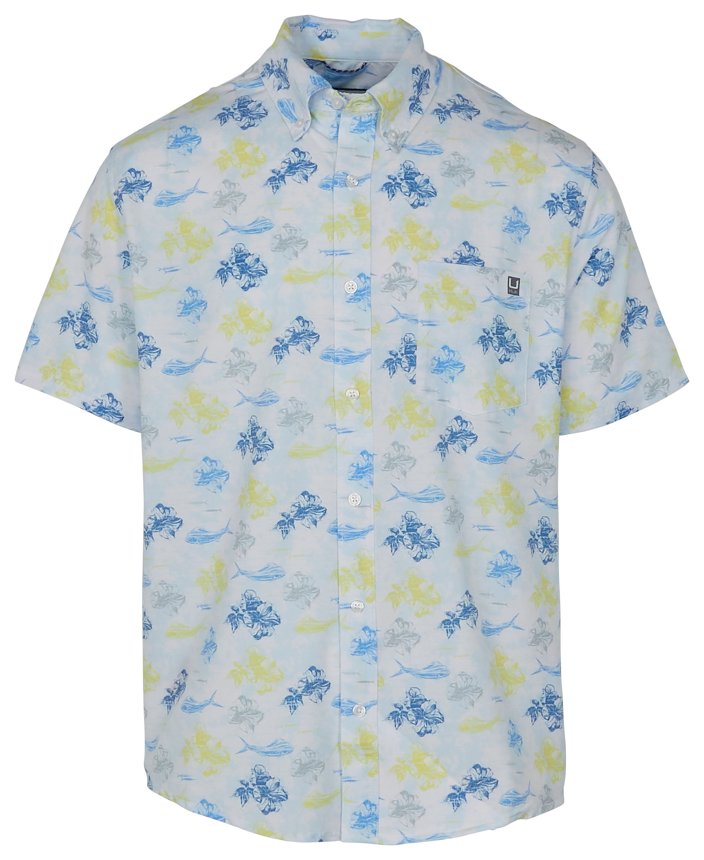 Image of Huk Kona Harbor Mist Short-Sleeve Button-Down Shirt - Marolina Blue