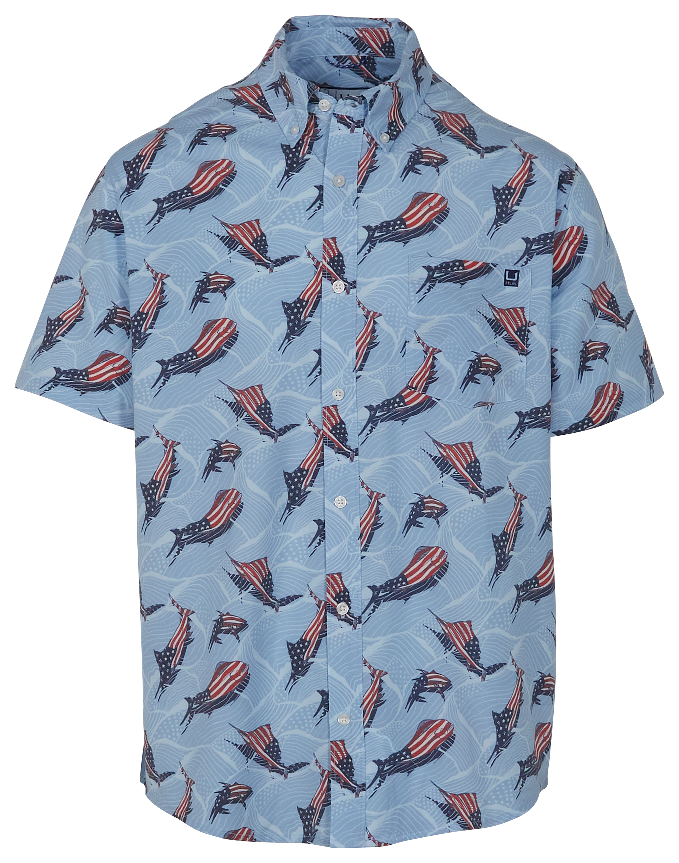 Image of Huk Kona Harbor Mist Short-Sleeve Button-Down Shirt - Windsurfer