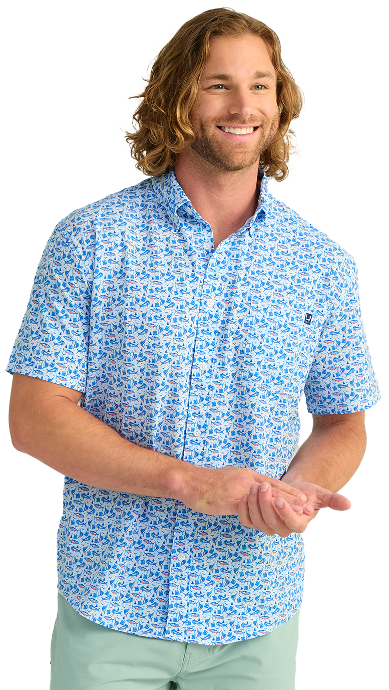 HUK Kona Harbor Mist Short-Sleeve Button-Down Shirt