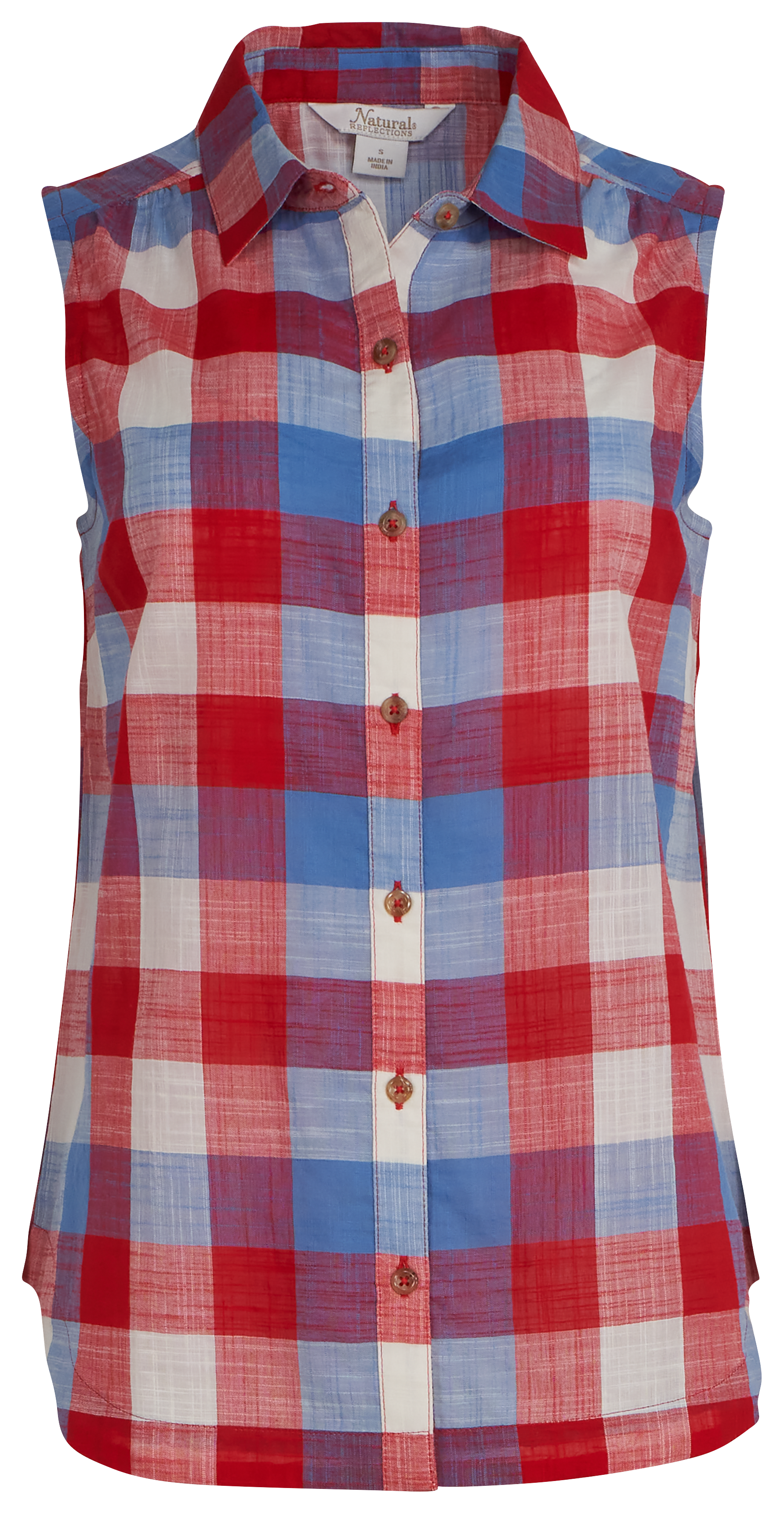 Image of Natural Reflections Meadowlands Button-Up Sleeveless Shirt - Salsa