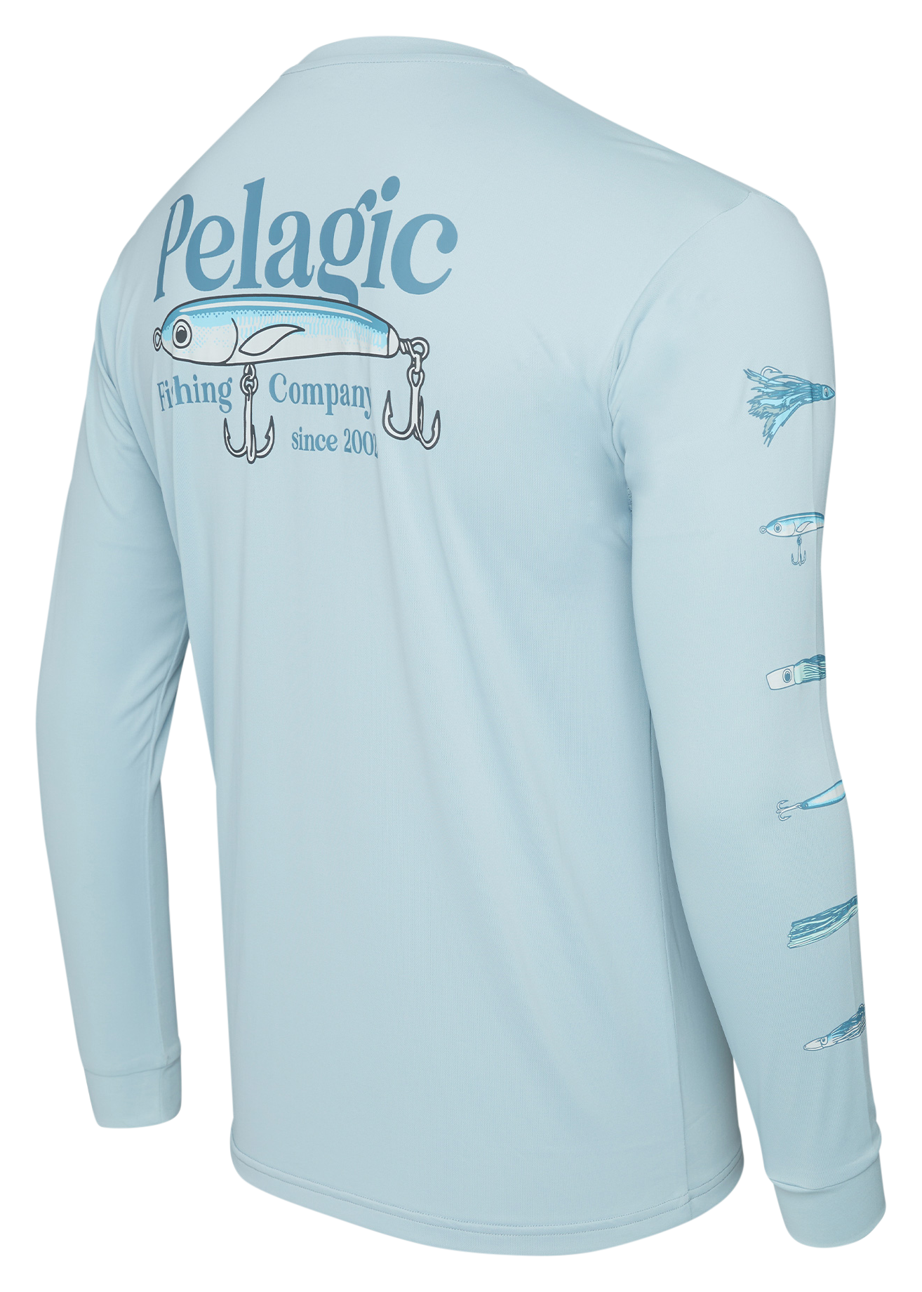 Image of Pelagic Aquatek Stick Em Long-Sleeve Fishing Shirt for Men - Blue Fog - XXL