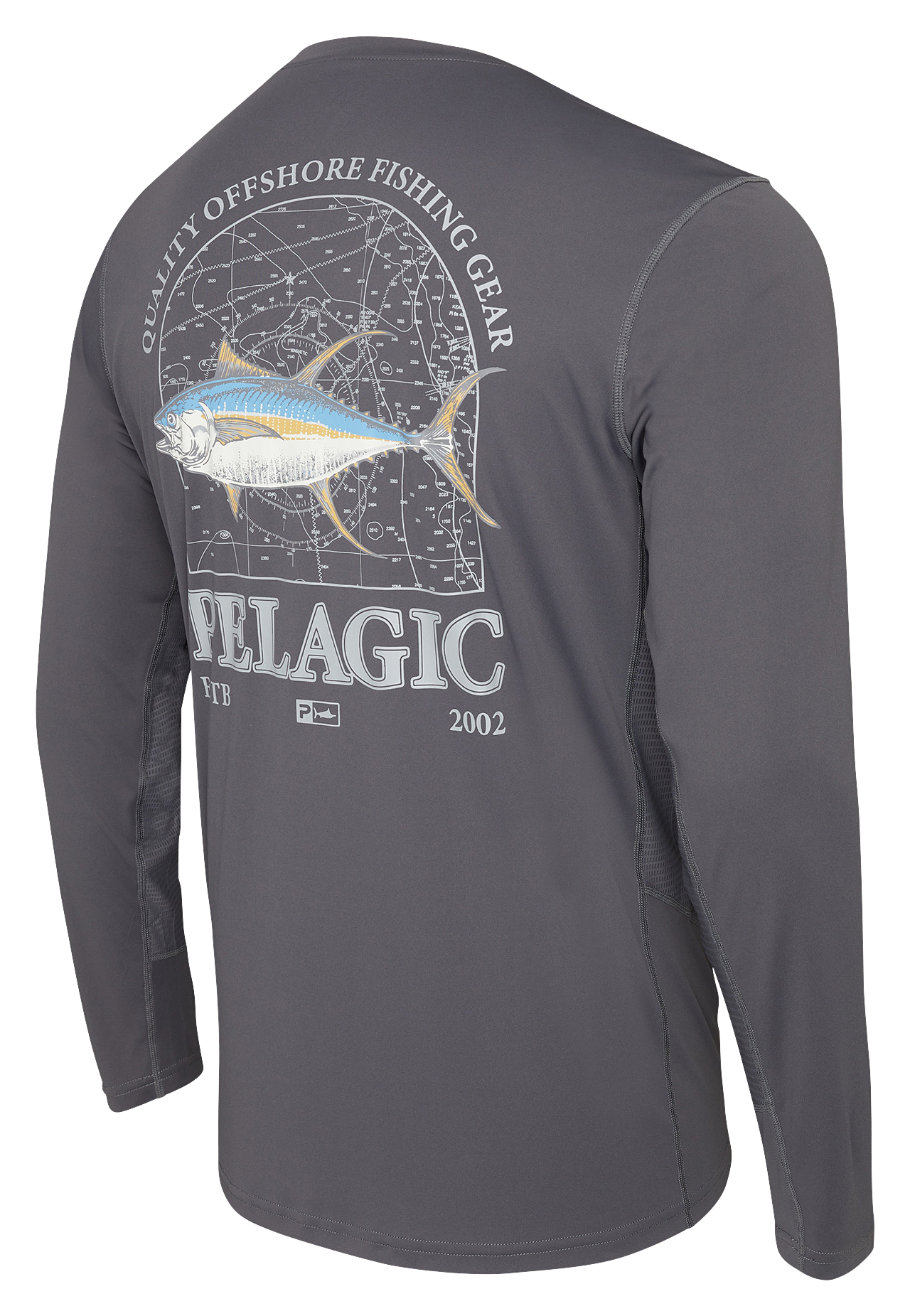 Image of Pelagic VaporTek Mapped Long-Sleeve Fishing Shirt for Men - Graphite - L