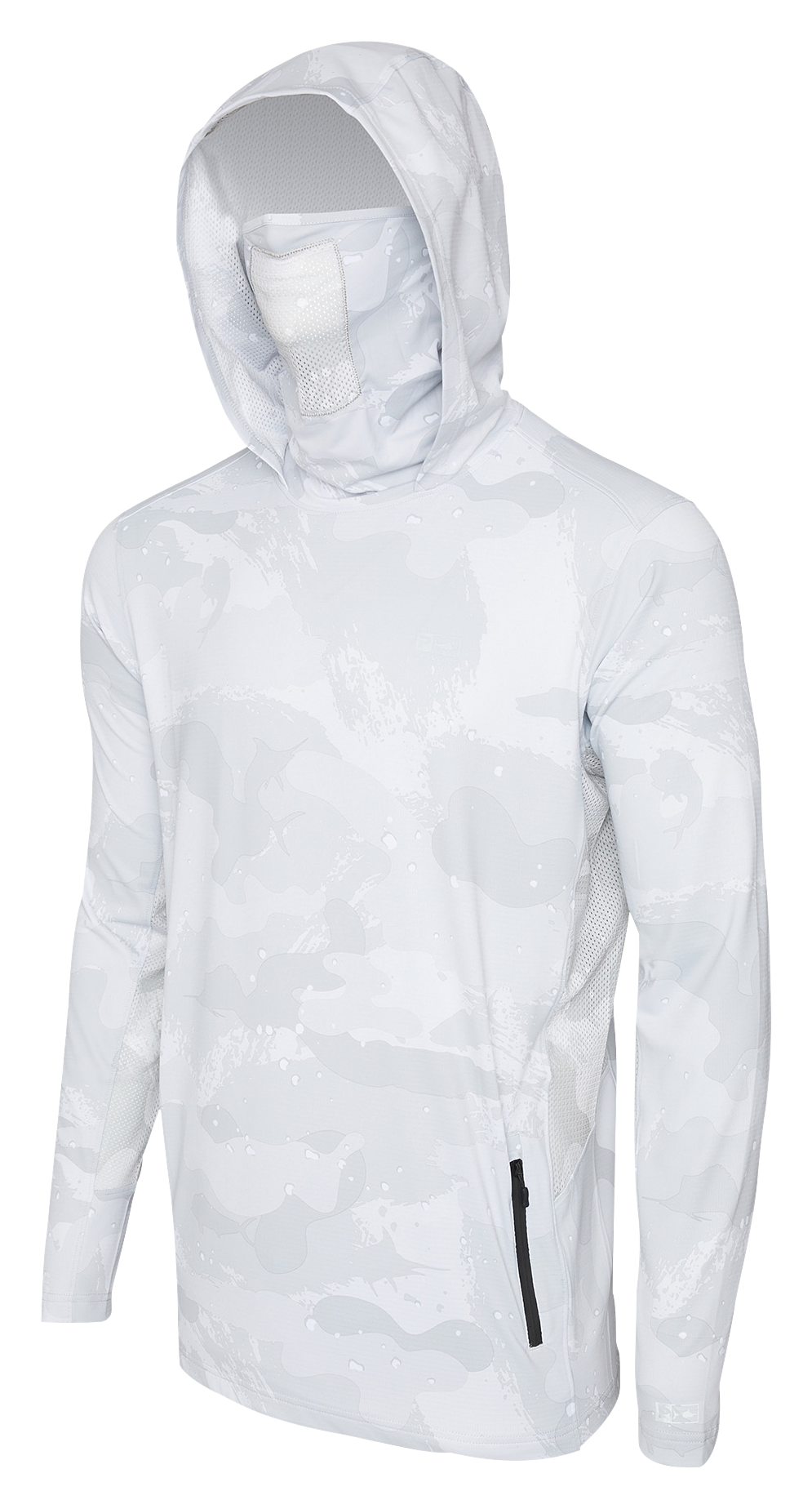 Image of Pelagic Exo-Tech Gyotaku Hooded Long-Sleeve Fishing Shirt for Men - Light Grey - M