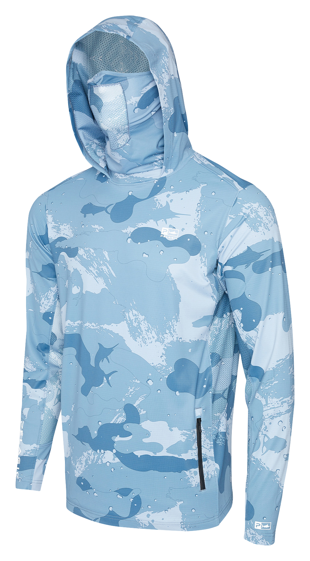 Image of Pelagic Exo-Tech Gyotaku Hooded Long-Sleeve Fishing Shirt for Men - Slate - S
