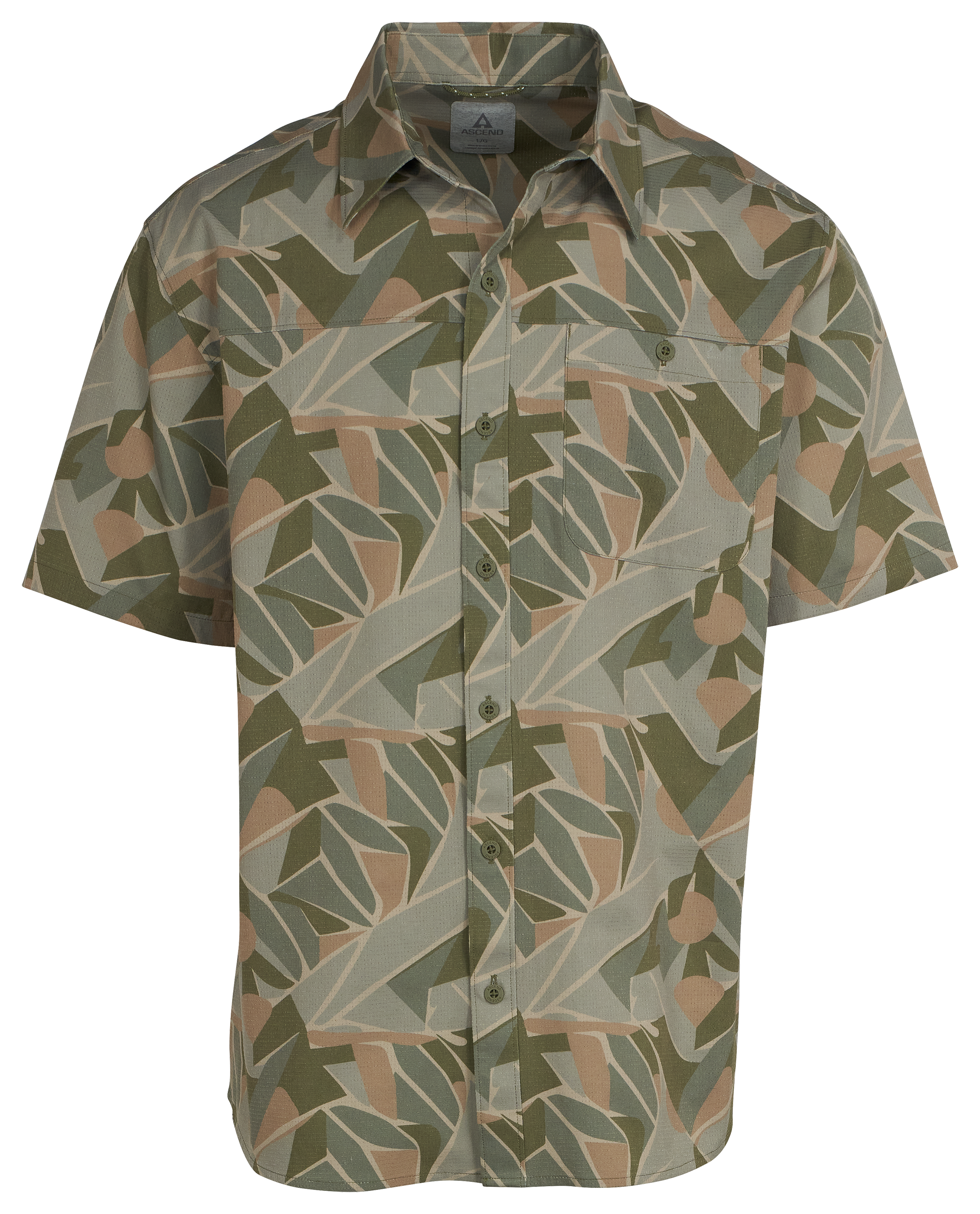 Image of Ascend Zephyr Button-Down Short-Sleeve Shirt - Tropical Four Leaf
