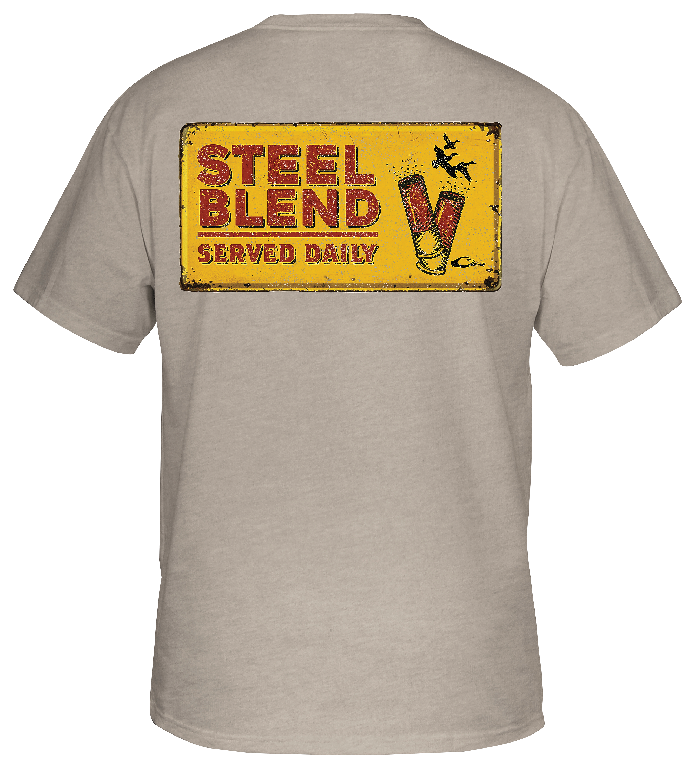 Image of Drake Waterfowl Steel Blend Served Daily Graphic Short-Sleeve T-Shirt for Men - Cobblestone/Heather