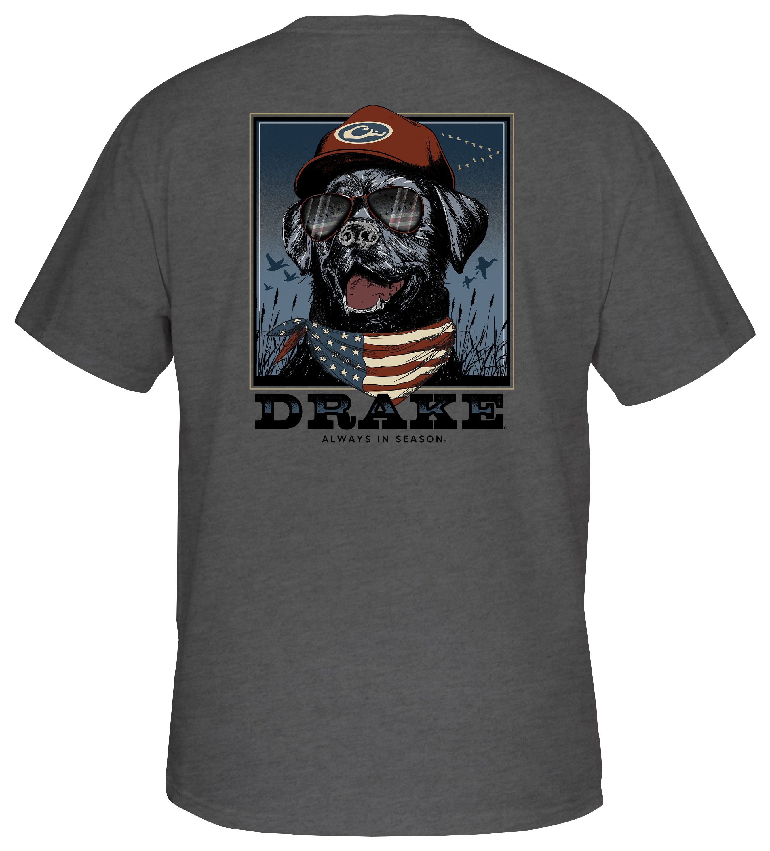 Image of Drake Waterfowl Bandana Lab Flag Graphic Short-Sleeve T-Shirt for Men - Graphic Heather - M