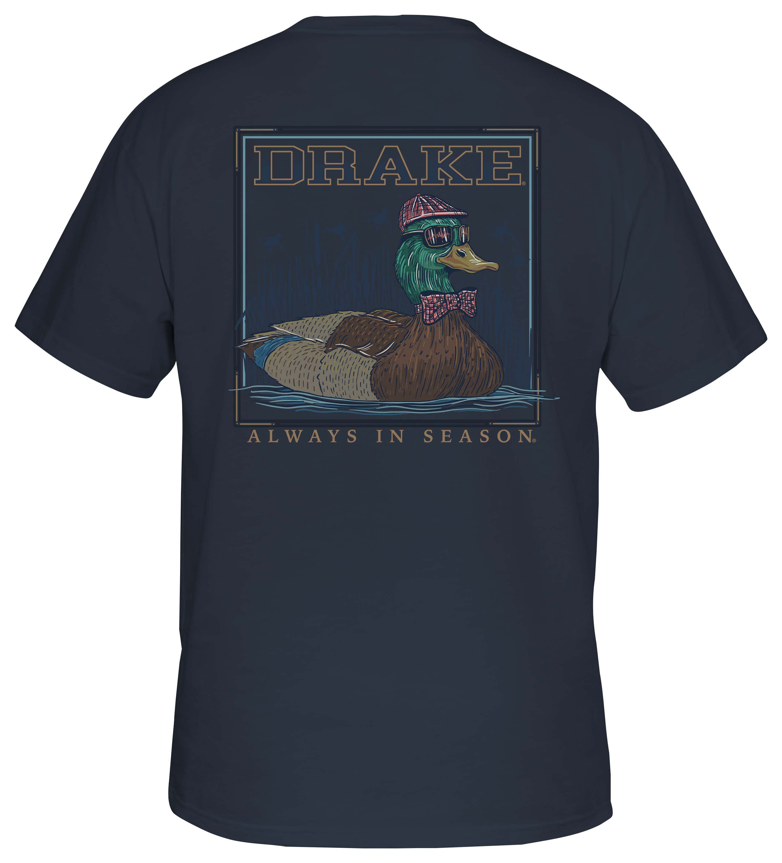 Image of Drake Waterfowl Mallard Bow Tie Graphic Short-Sleeve T-Shirt for Men - Vintage Indigo