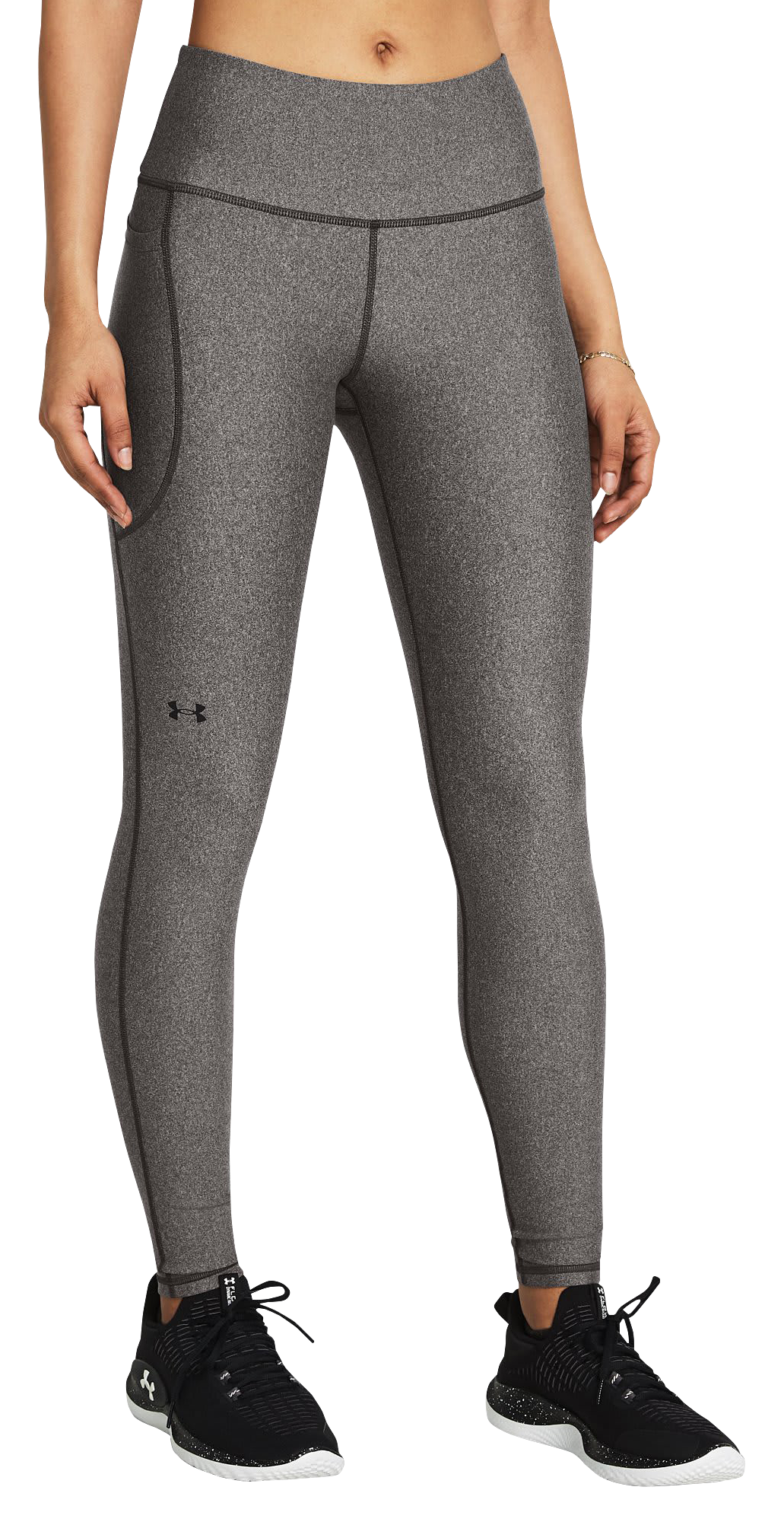 Image of Under Armour HeatGear Armour No-Slip Waistband Full-Length Leggings for Ladies - Charcoal Light Heather/Black - S - Short