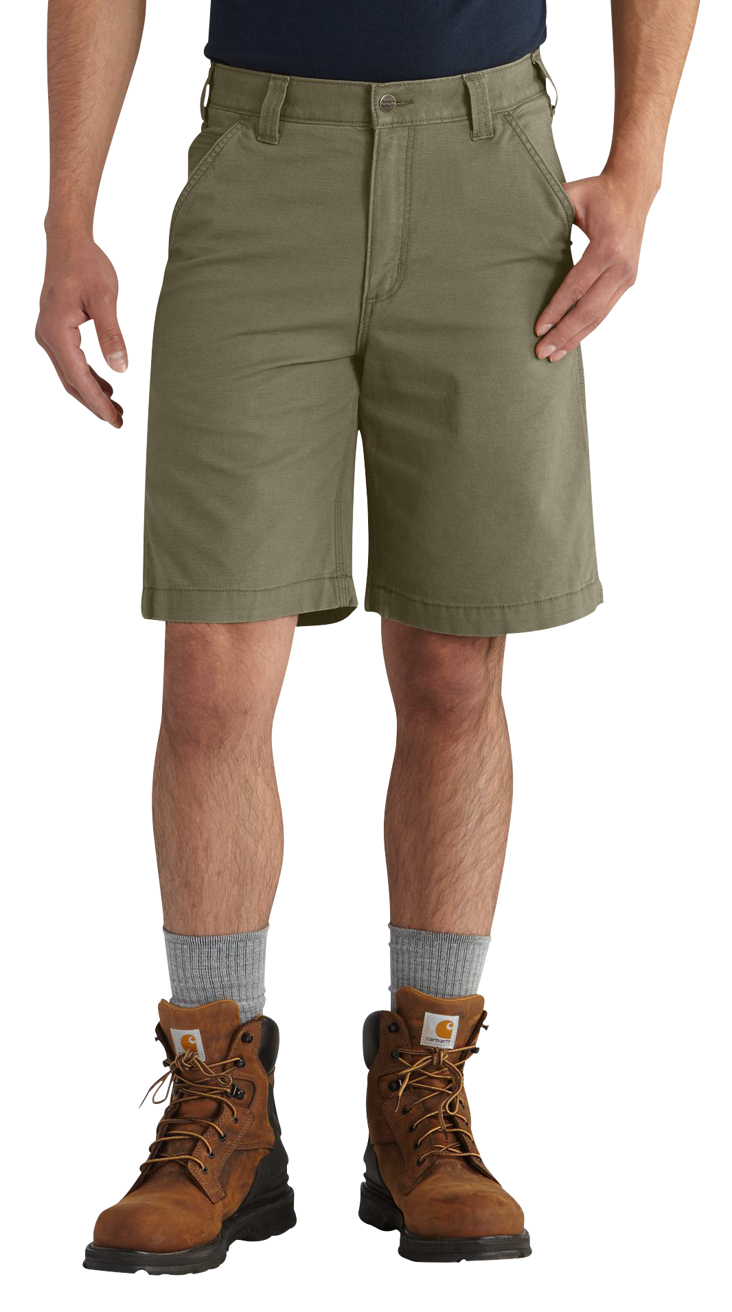 Image of "Carhartt Rugged Flex Relaxed 10"" Rigby Dungaree Shorts for Men - Burnt Olive"